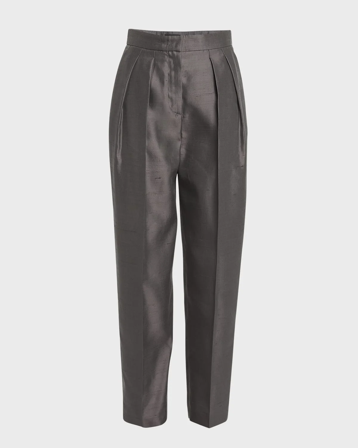 Shantung Silk Pleated Straight-Leg Trousers - 1