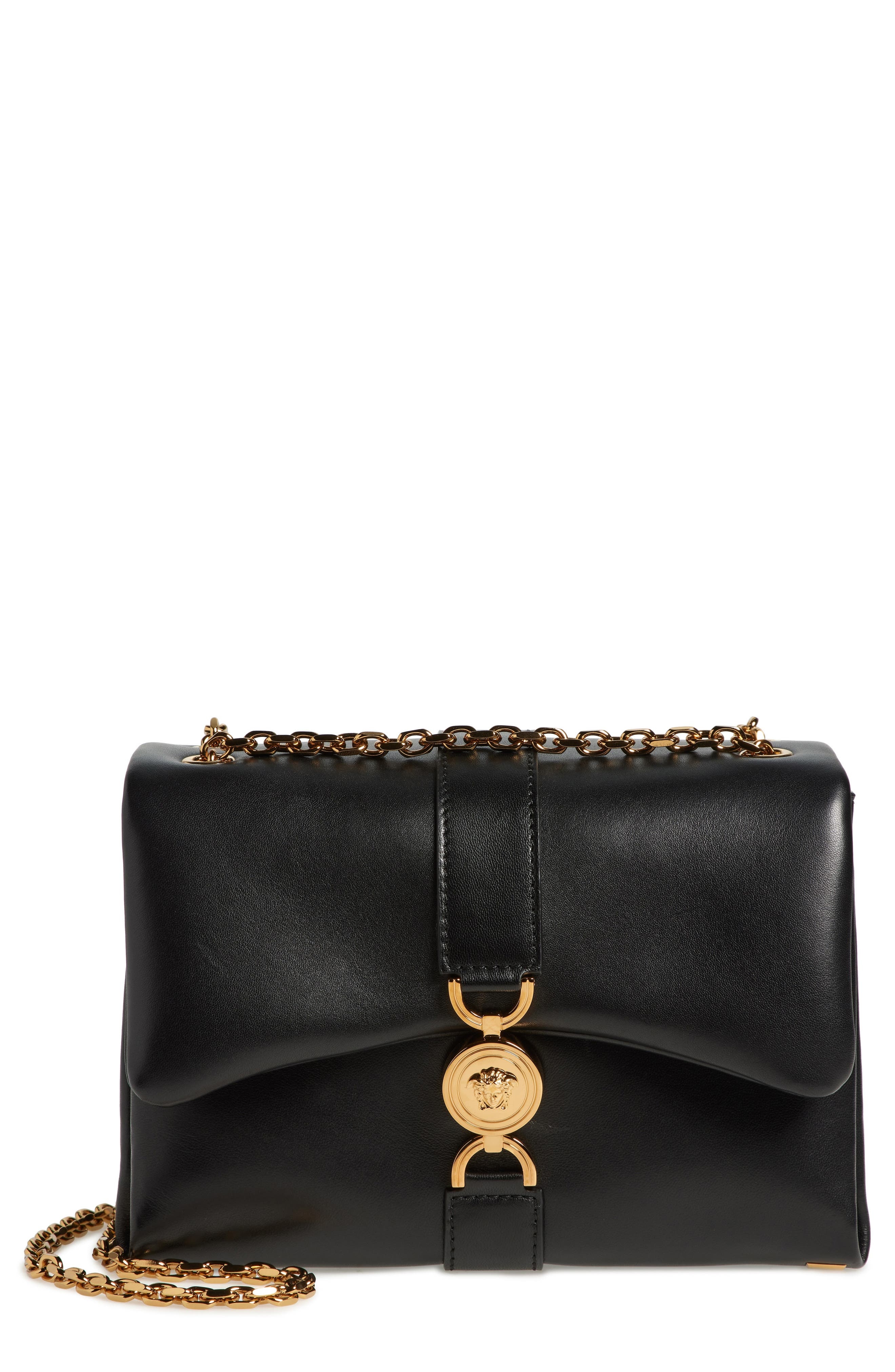 Versace Medusa 95 Kleio Leather Shoulder Bag in Black-Versace Gold at Nordstrom - 1