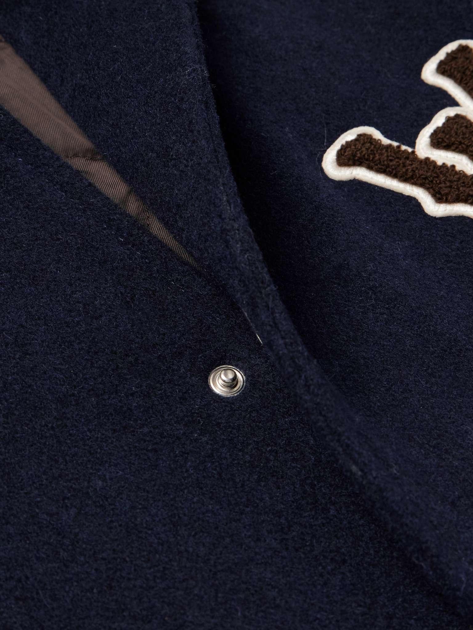 Logo-Appliquéd Leather and Brushed Wool-Blend Varsity Jacket - 5