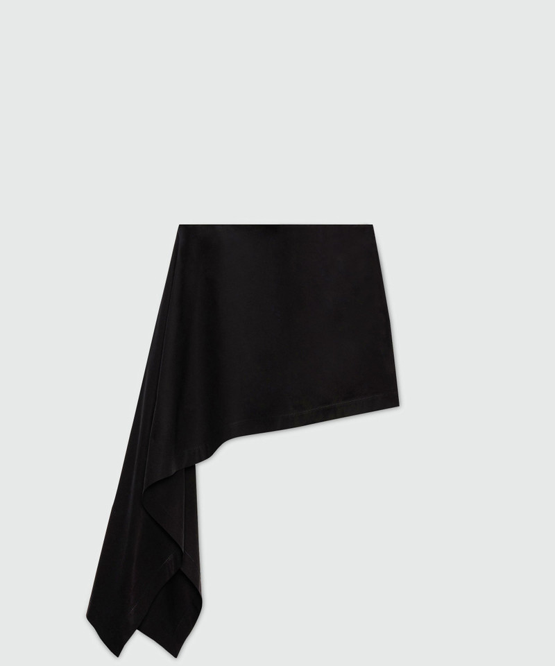 Black cotton poplin mini skirt with asymmetrical detail. 1