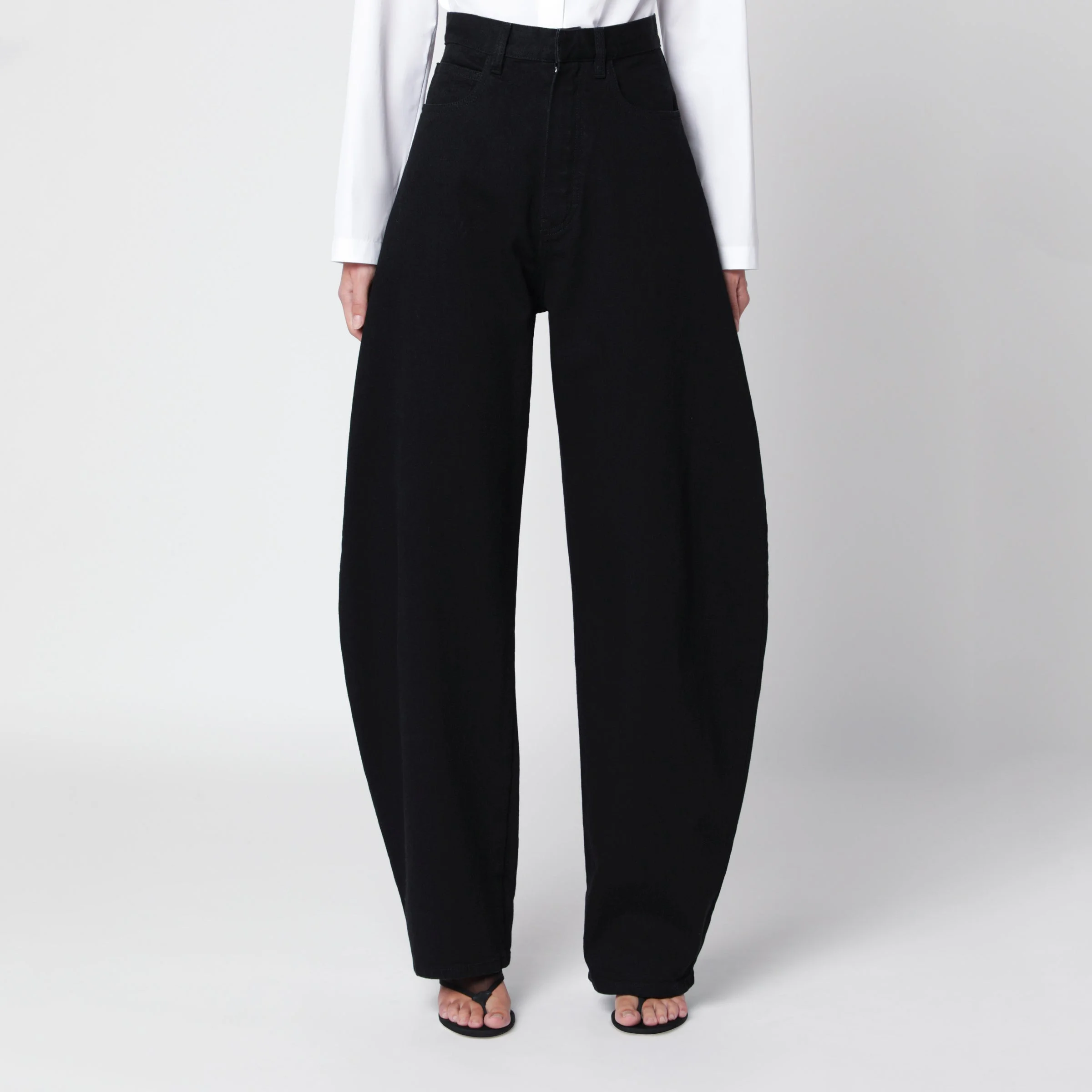 Black denim wide leg jeans - 1