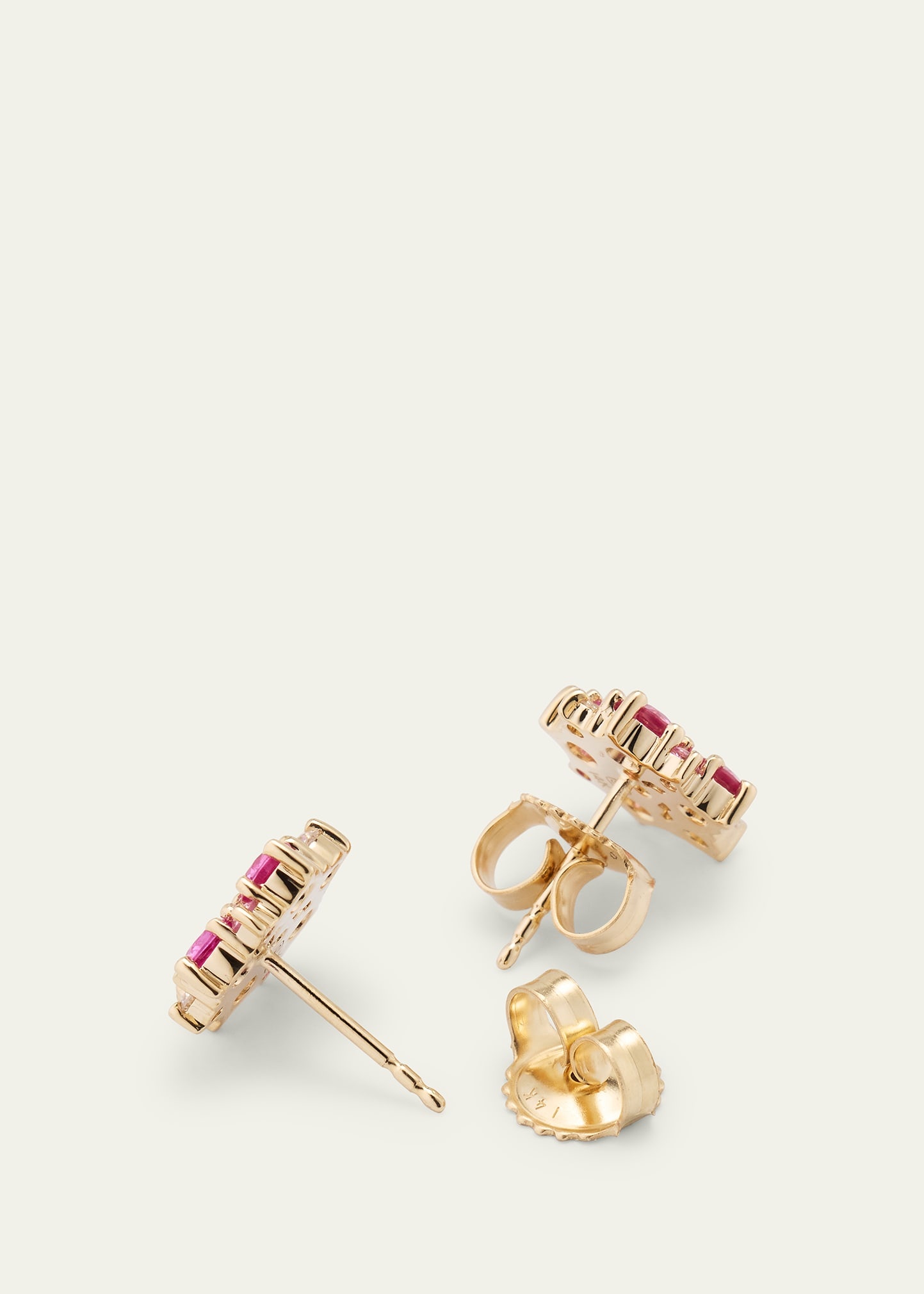 14k Diamond and Pink Sapphire Disc Stud Earrings - 4