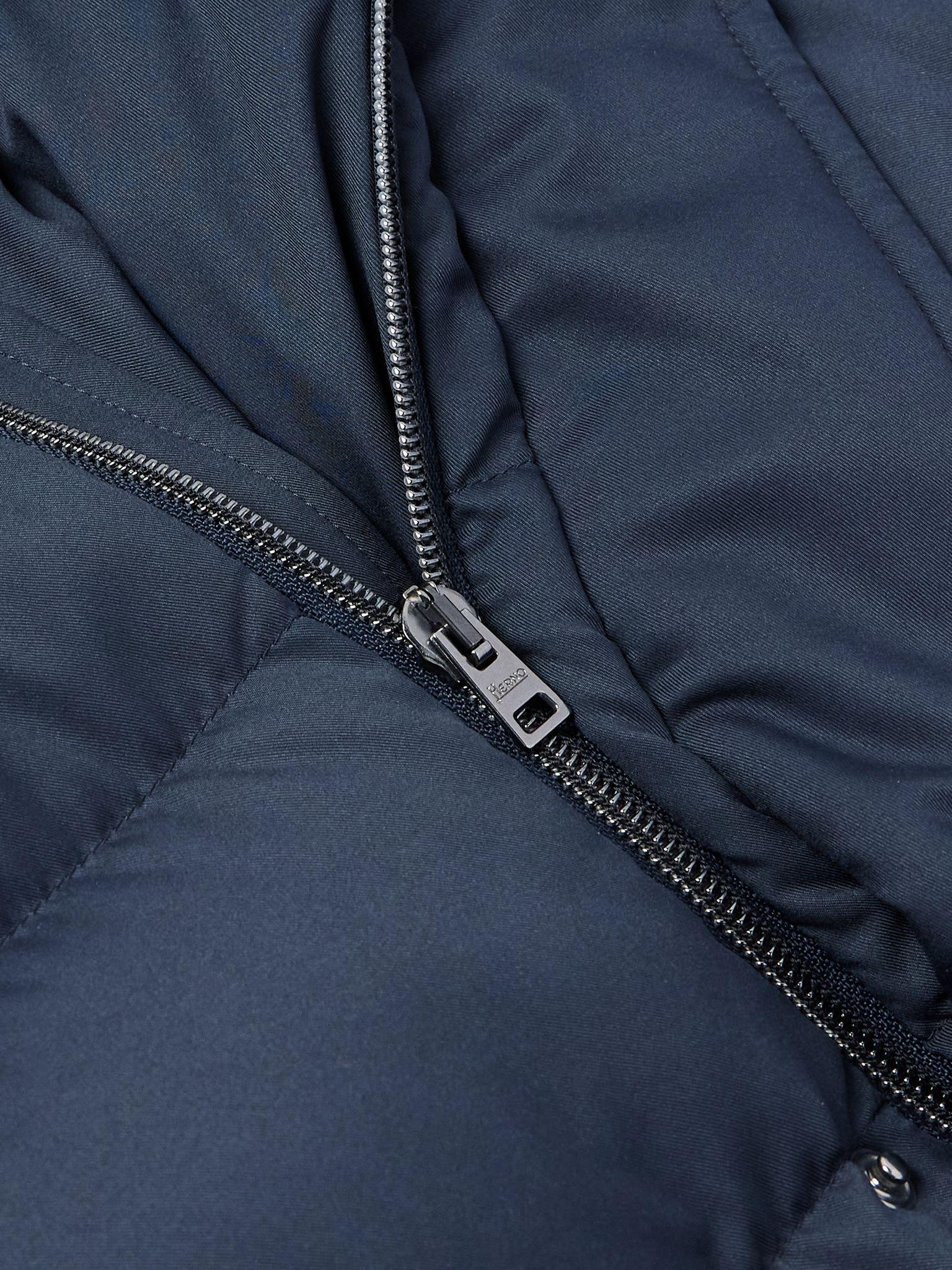 Plush-Trimmed Quilted Twill Down Jacket Navy - 4