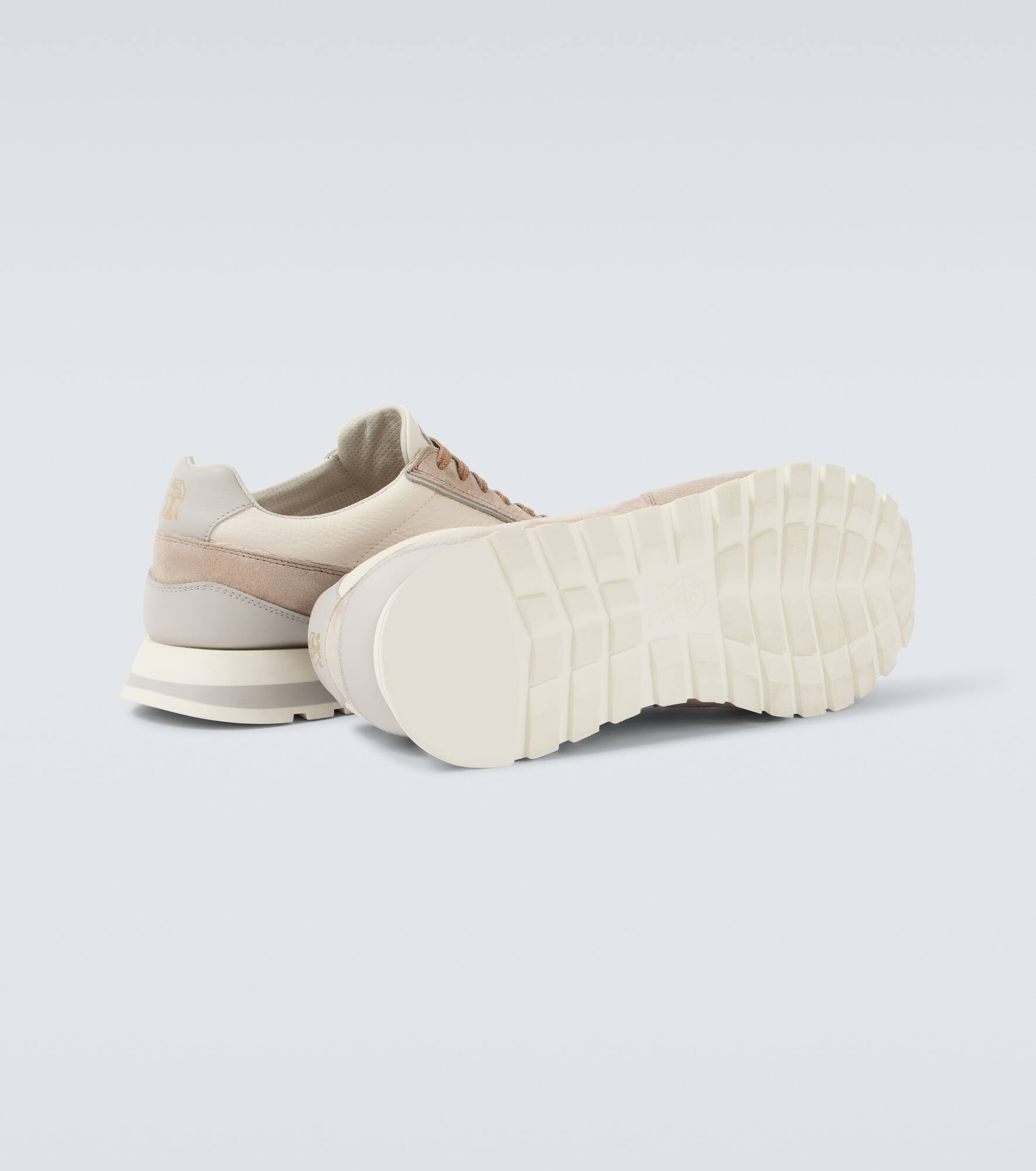 Suede-trimmed leather sneakers - 7