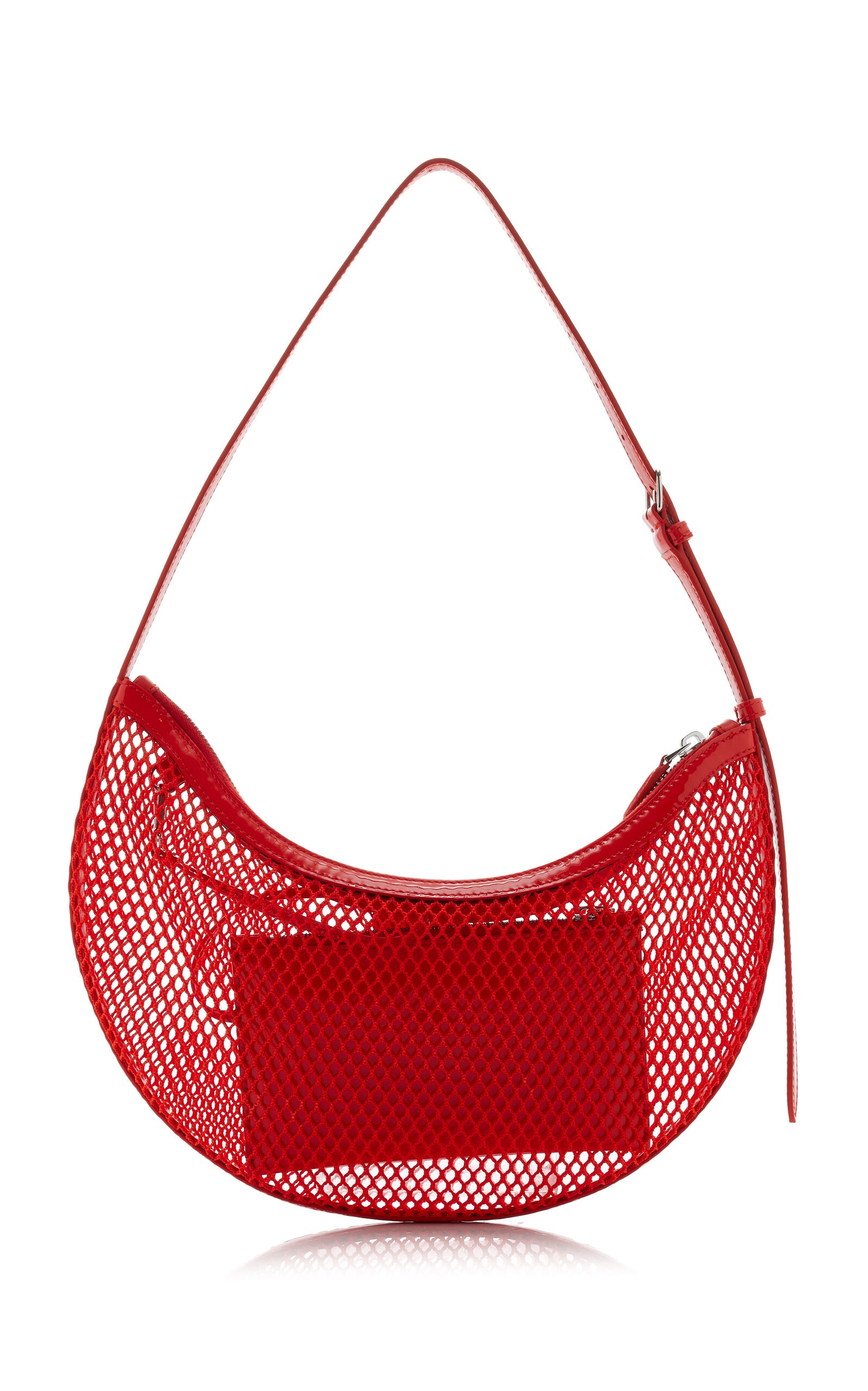 One Piece Demi Leather-Trimmed Mesh Shoulder Bag red - 4