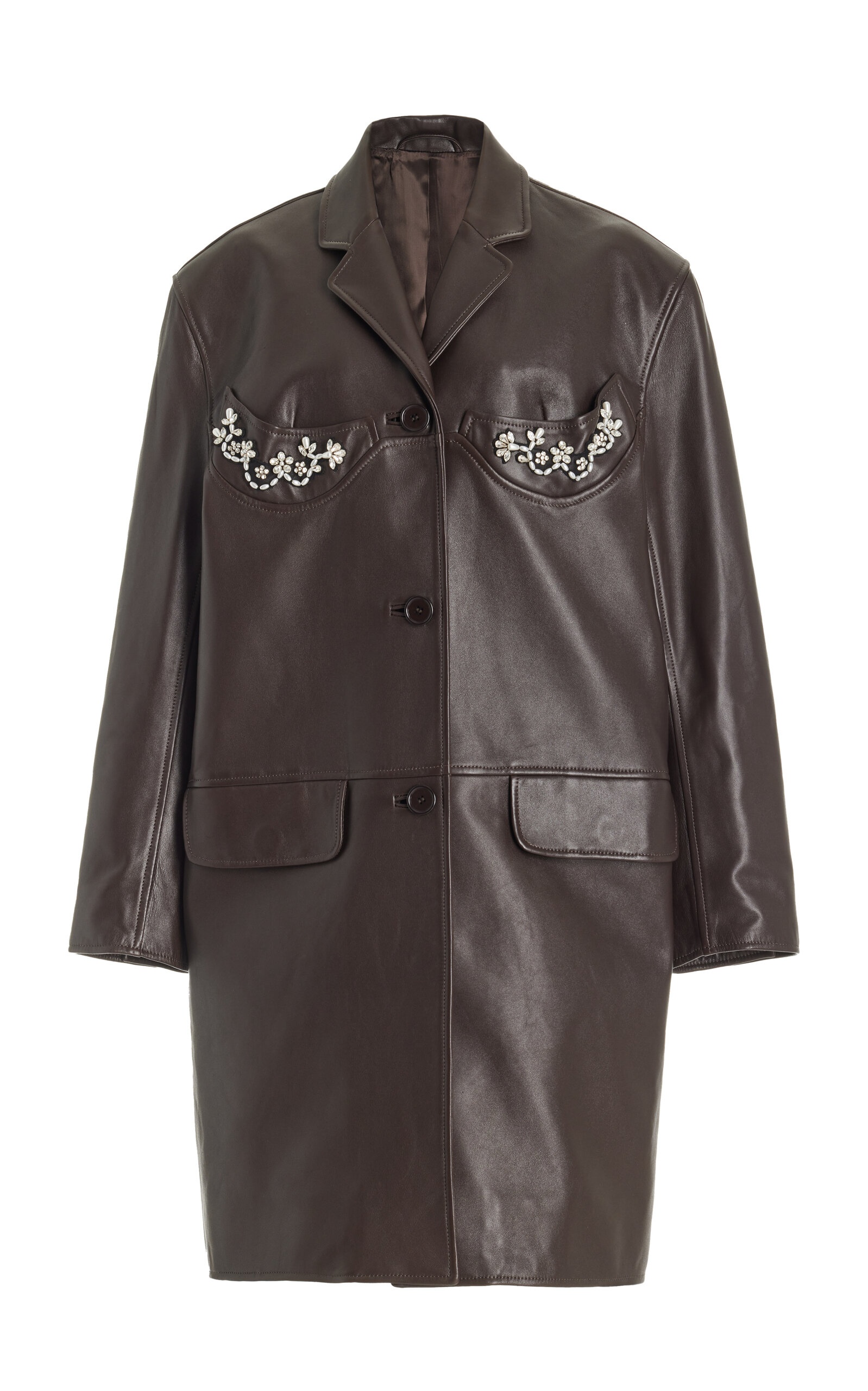 Embroidered Leather Coat multi - 1