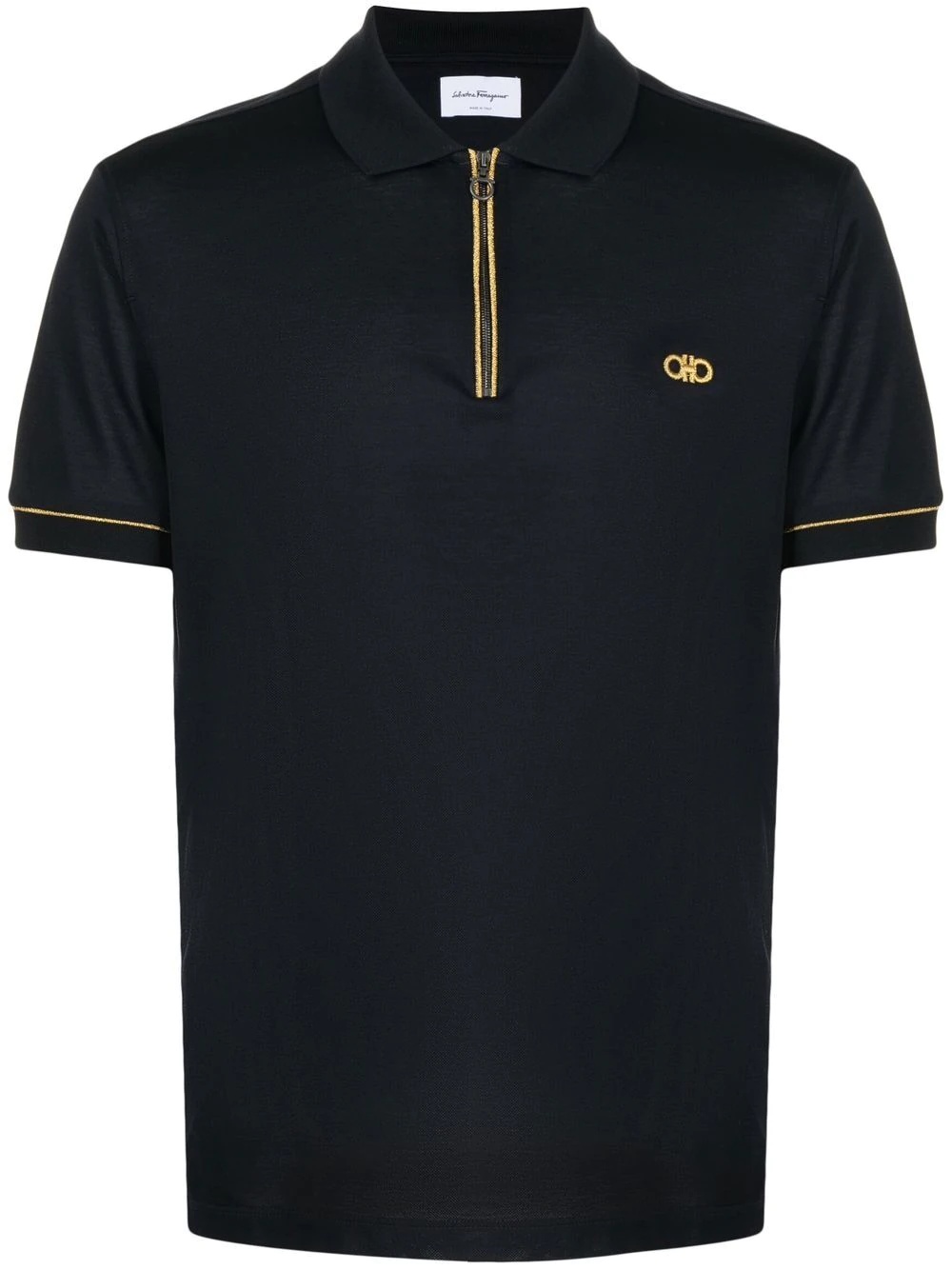 Gancini-embroidered zip polo shirt - 1