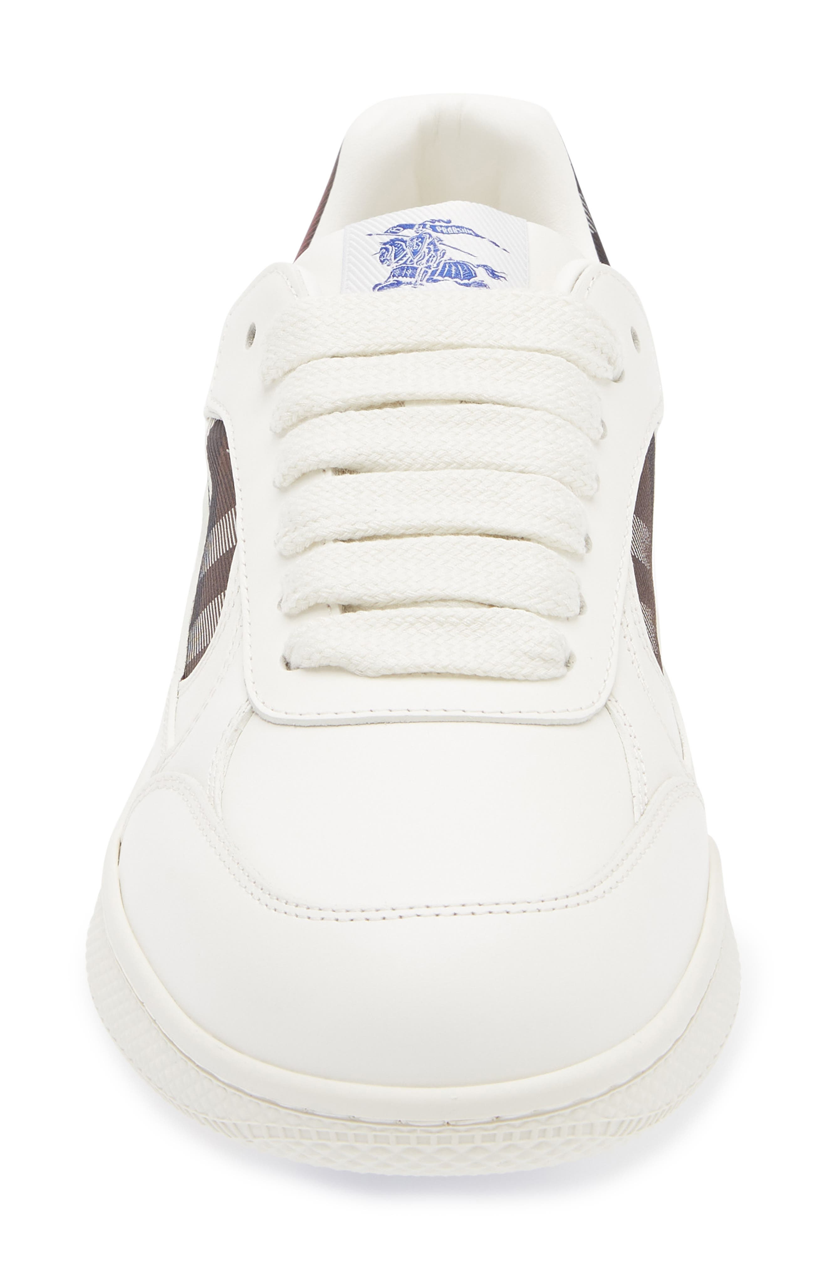 burberry Terrace Mix Check Leather & Canvas Sneaker in Cotton/Mahogany at Nordstrom - 4