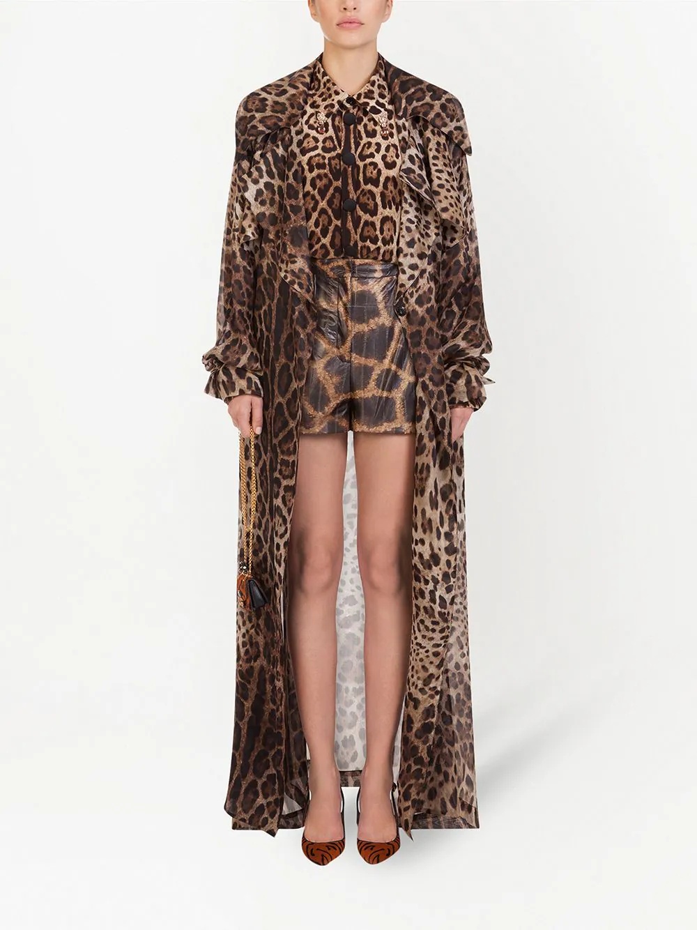 leopard print organza trench coat - 2