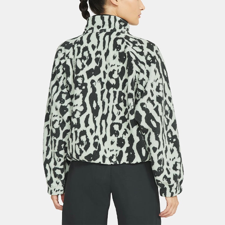 (WMNS) Nike Sportswear Sherpa Stay Warm Animal Print Printing Stand Collar Jacket Smoke Gray CU6592- - 5