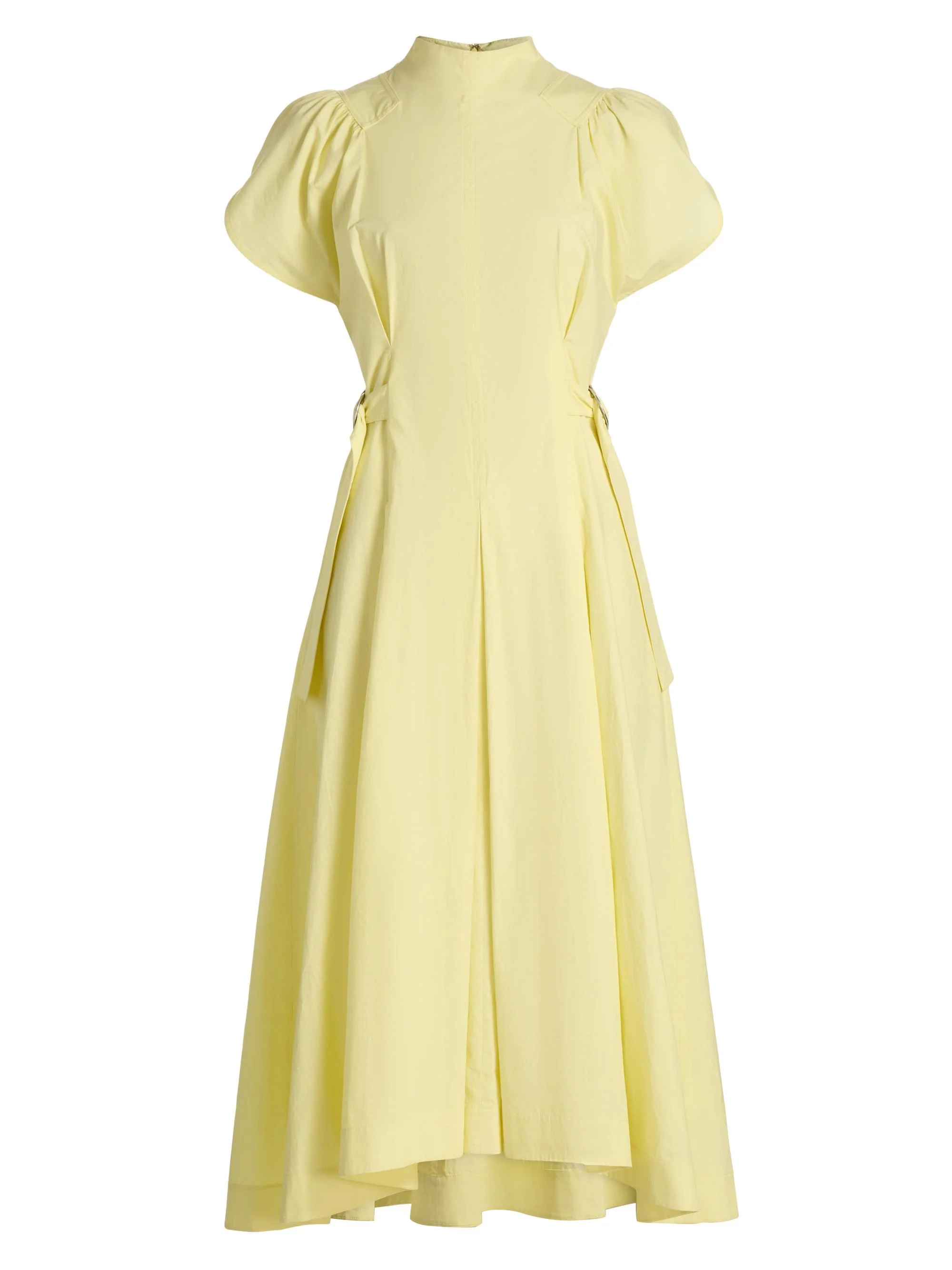 Women's Puff Sleeve Side-Tie Cotton Poplin Midi-Dress - Yuzu - 1