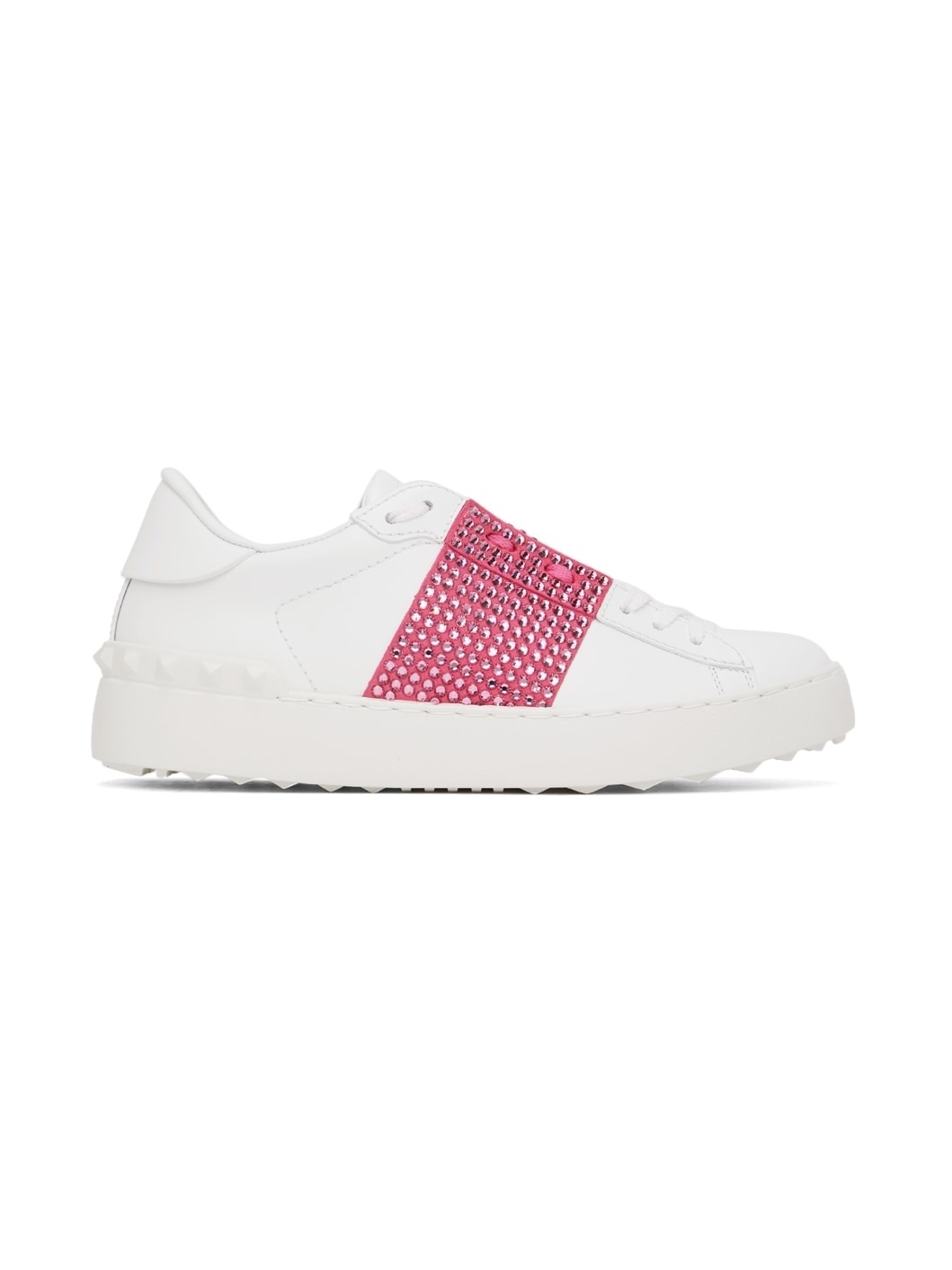 White & Pink Crystal Open Sneakers - 1