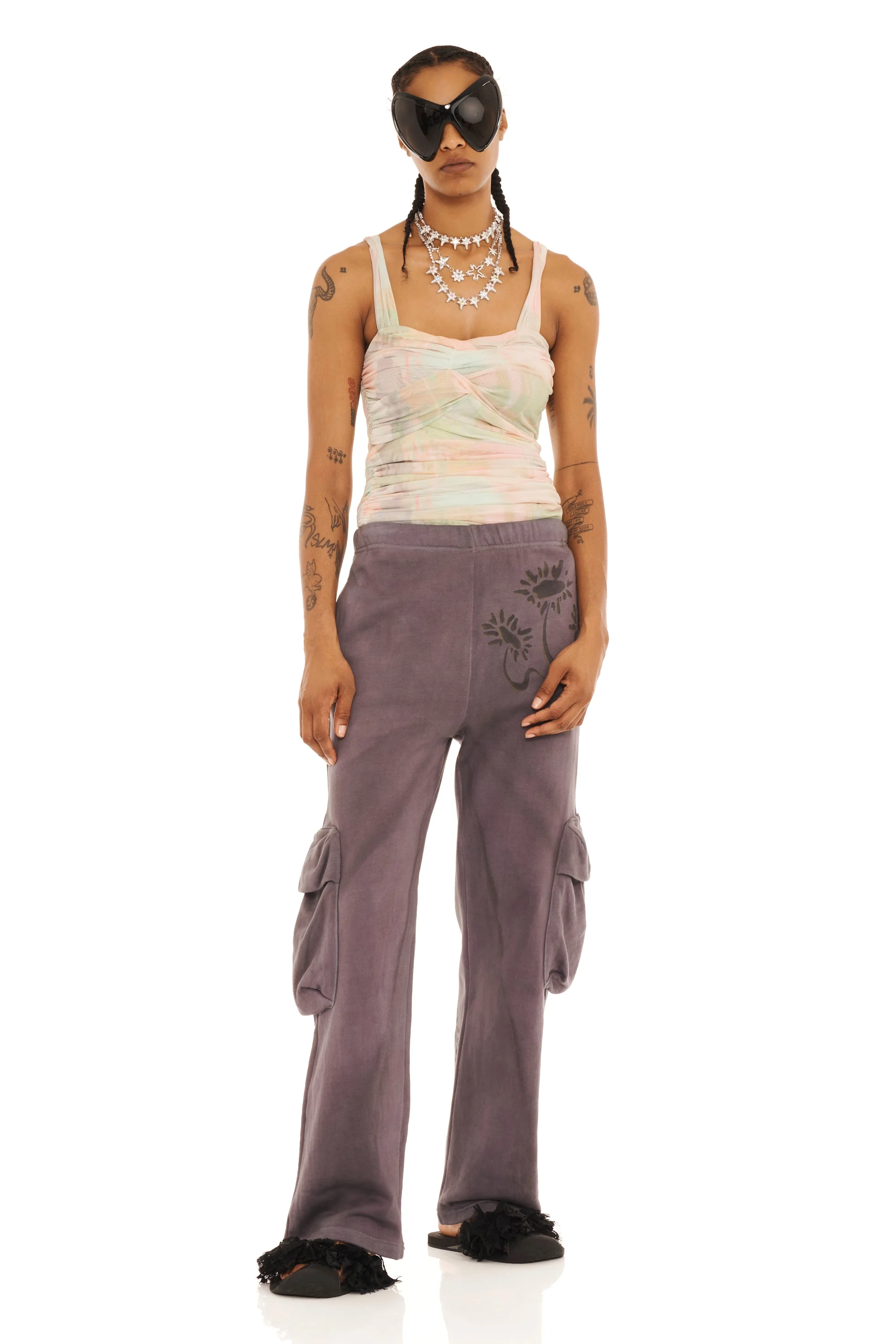 CHARCOAL DAISIES CARGO SWEATPANT - 1