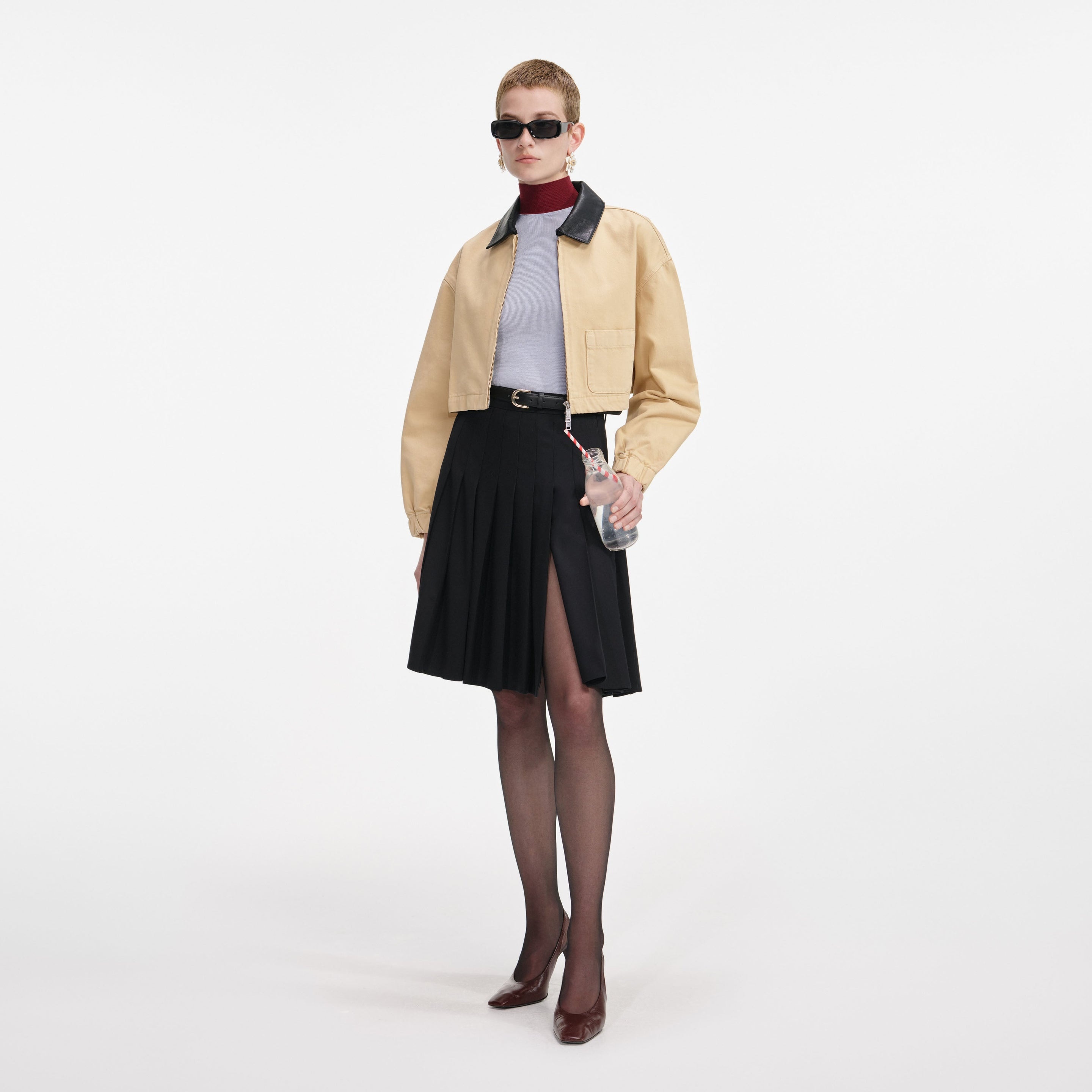 Beige Denim Cropped Jacket - 2
