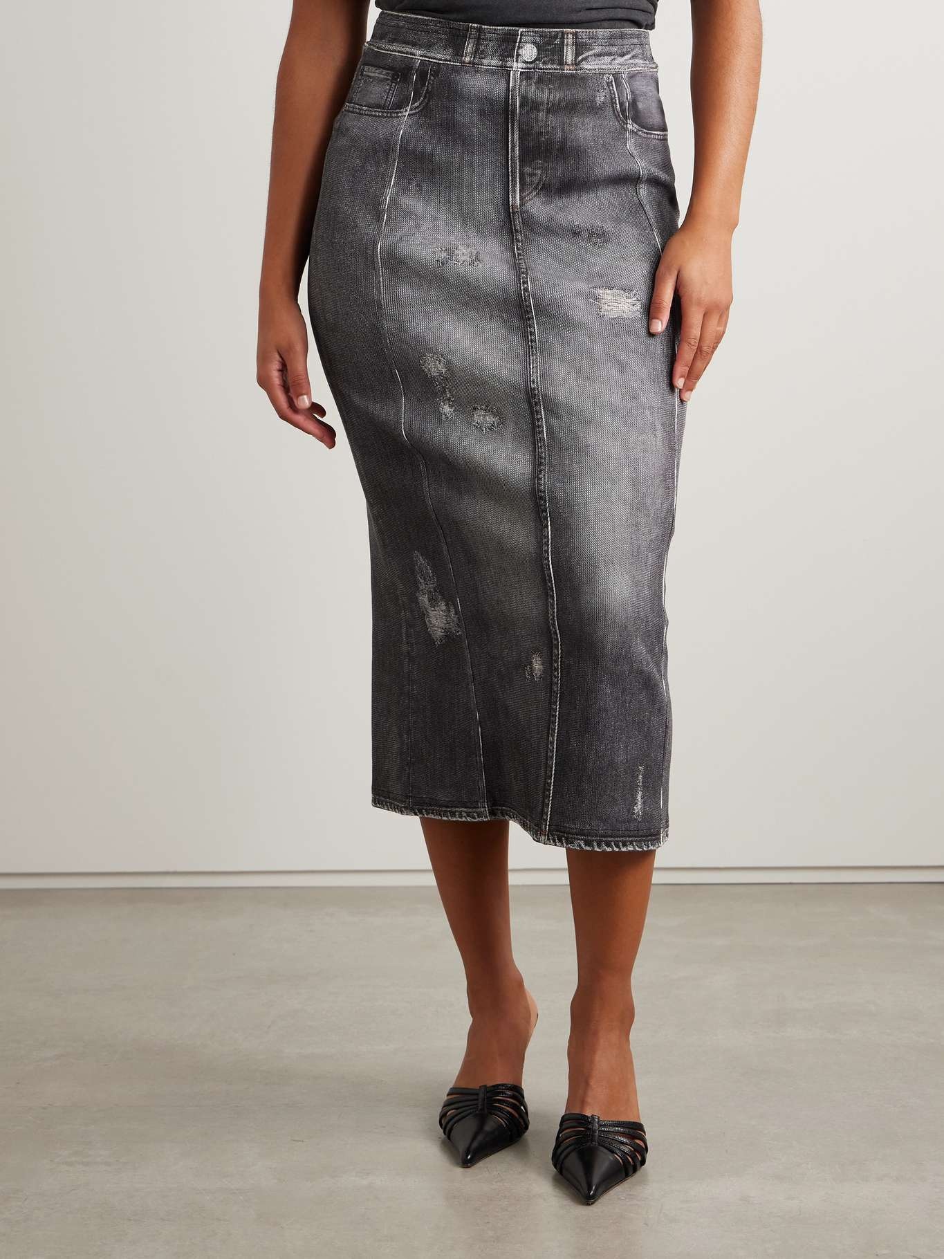 Printed cotton-blend jersey midi skirt - 3