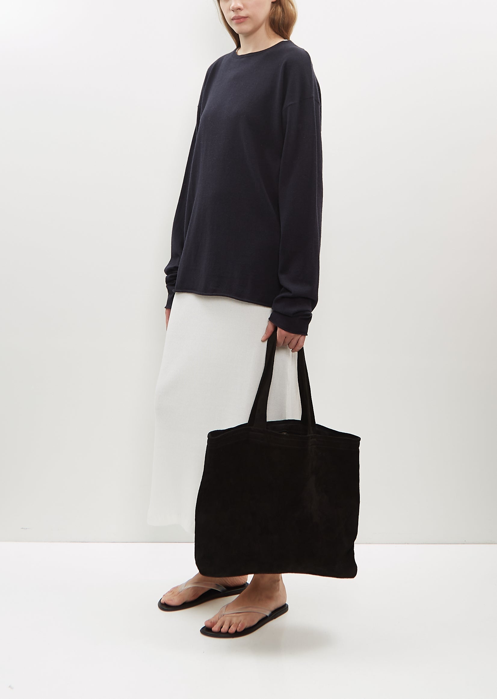 Suede Shopper Bag — Black - 2