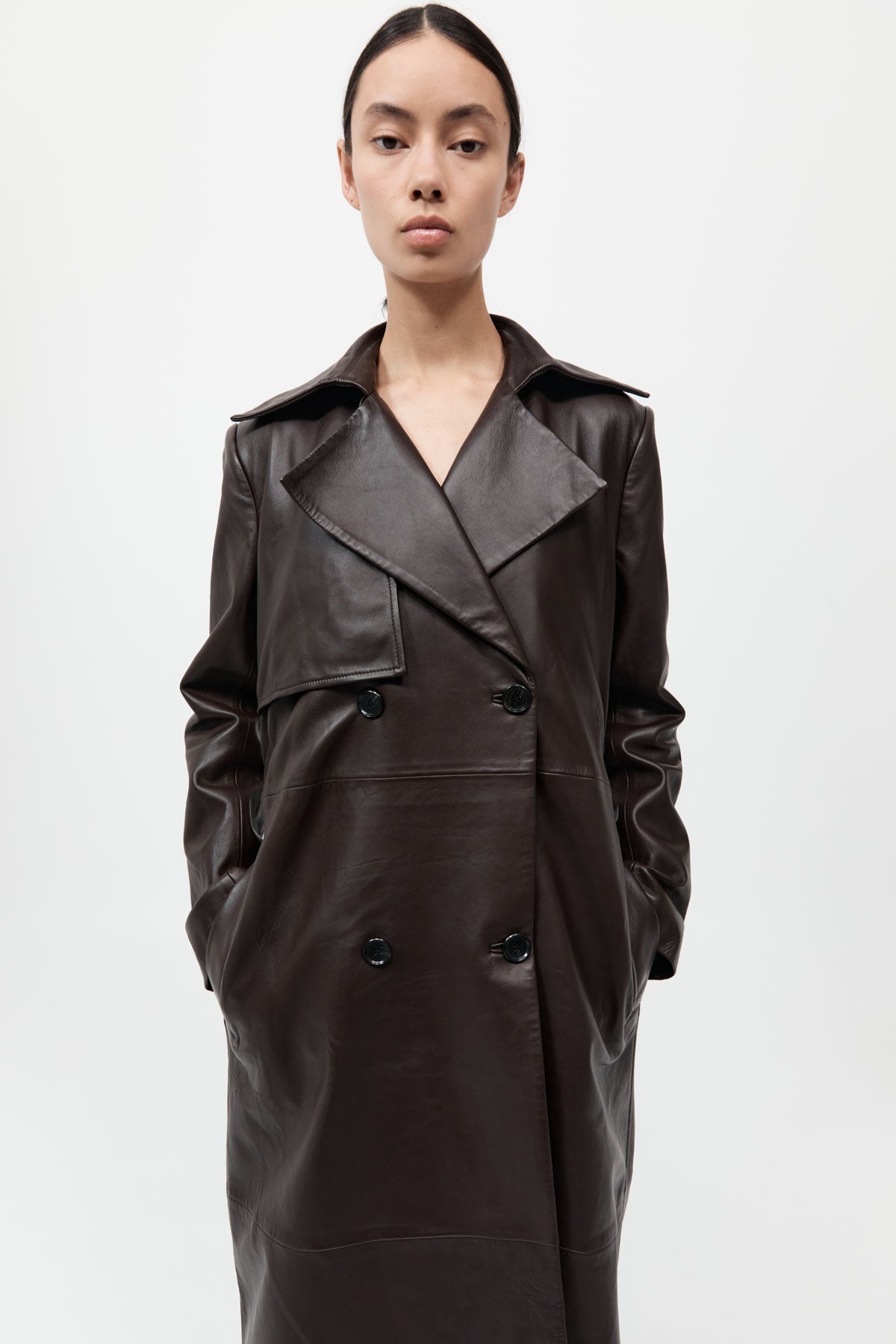 Leather Trench Coat - Chocolate - 3