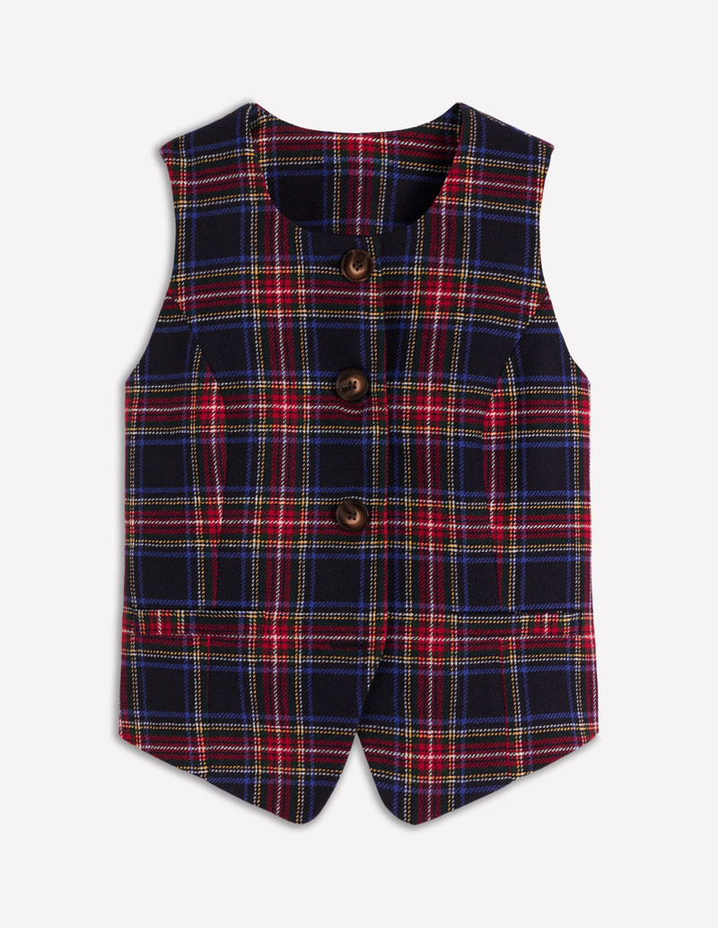 Tailored Check Waistcoat-Navy, Green and Red Check 1