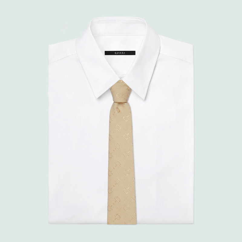 GUCCI Horsebit jacquard silk wool tie outlook