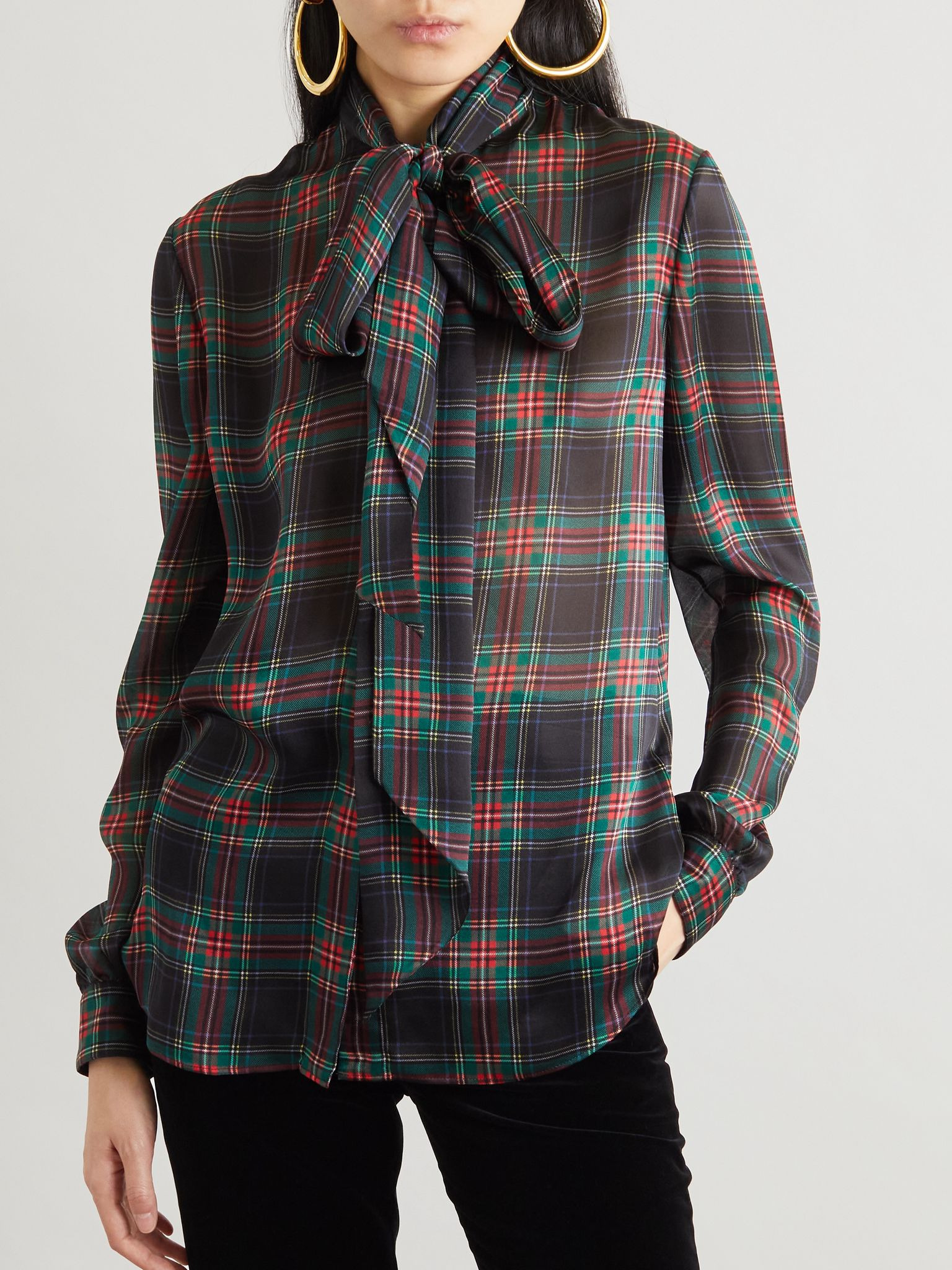Pussy-bow checked silk-chiffon blouse Multi - 3
