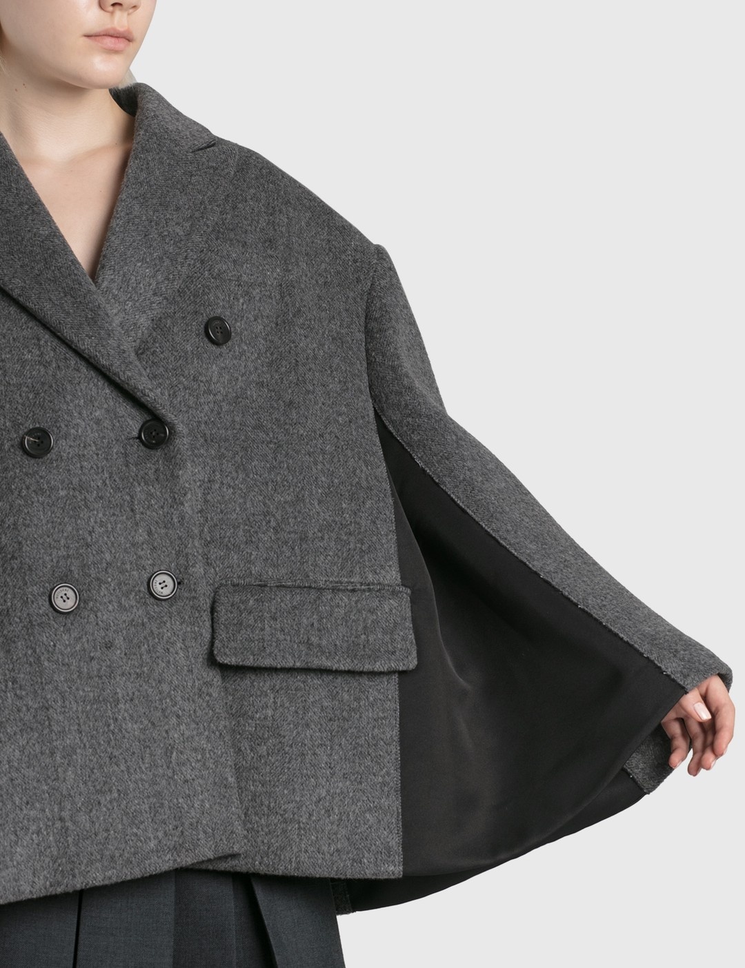 GREY WOOL OVERSIZED CAPE JACKET - 5