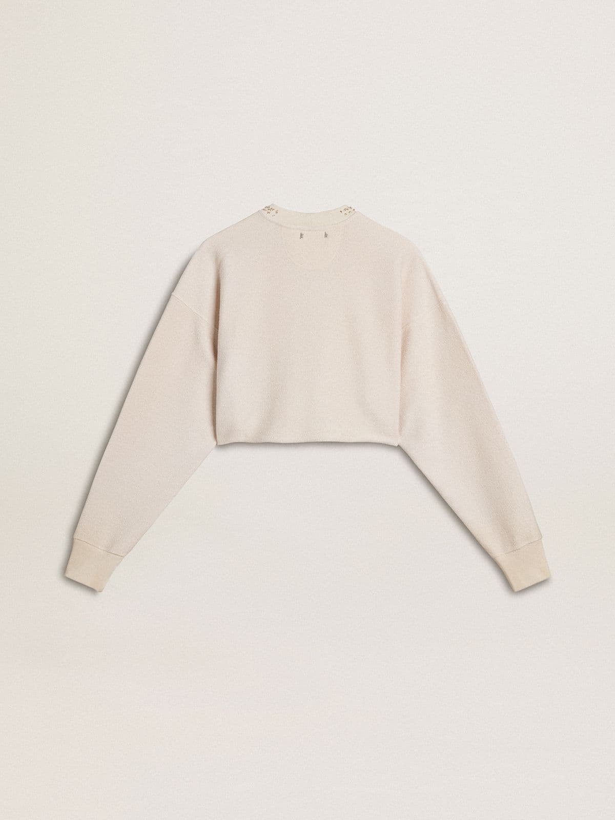 Women's cream cotton cropped sweatshirt with crystals on the front - 6