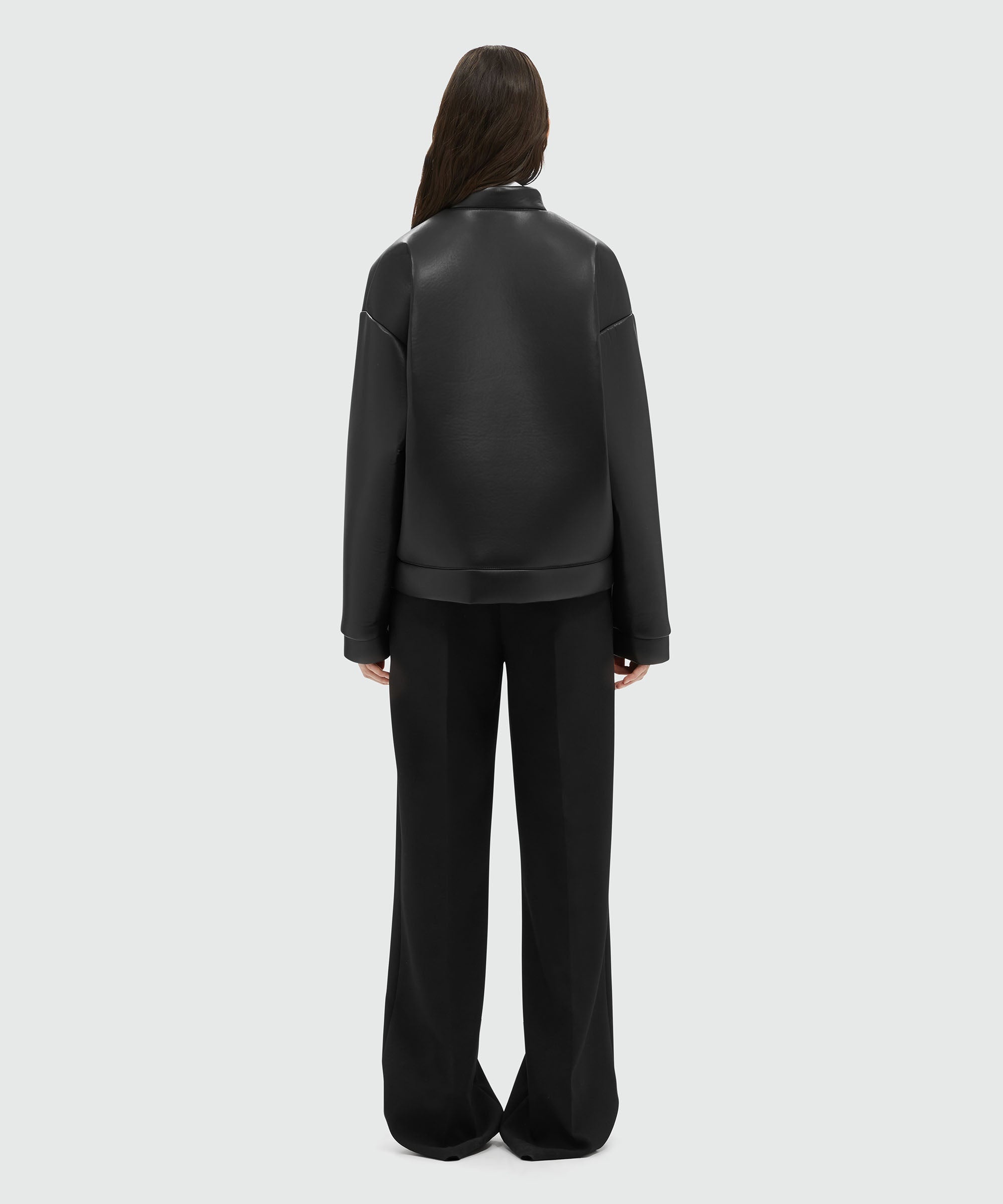 Black faux-leather scuba effect jacket - 3