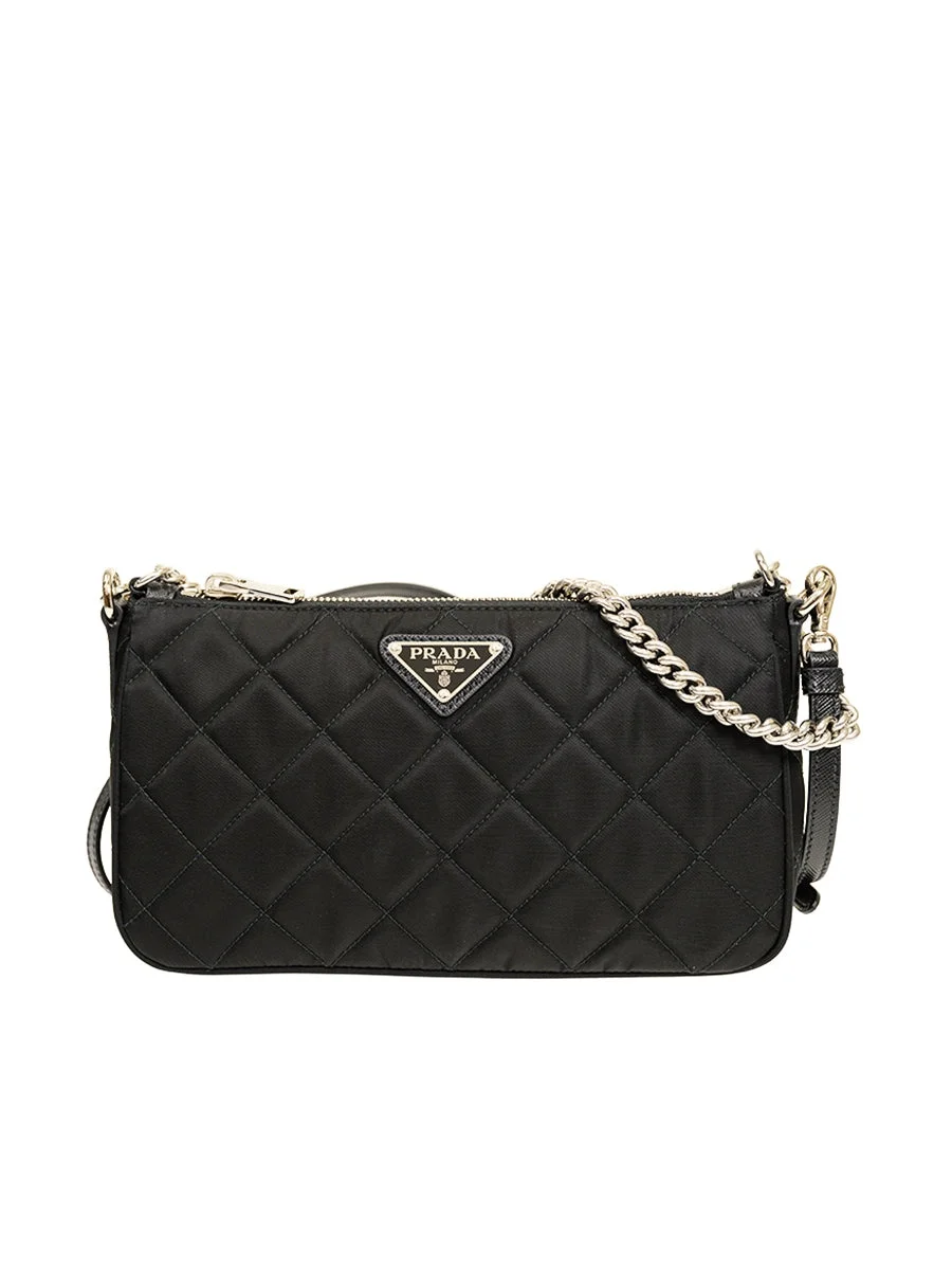 Prada Tessuto Nylon Quilted Chain Crossbody Bag in Black - 1