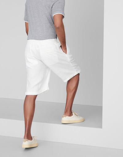 Brunello Cucinelli Garment-dyed Bermuda shorts in linen gabardine with drawstring and pleat outlook