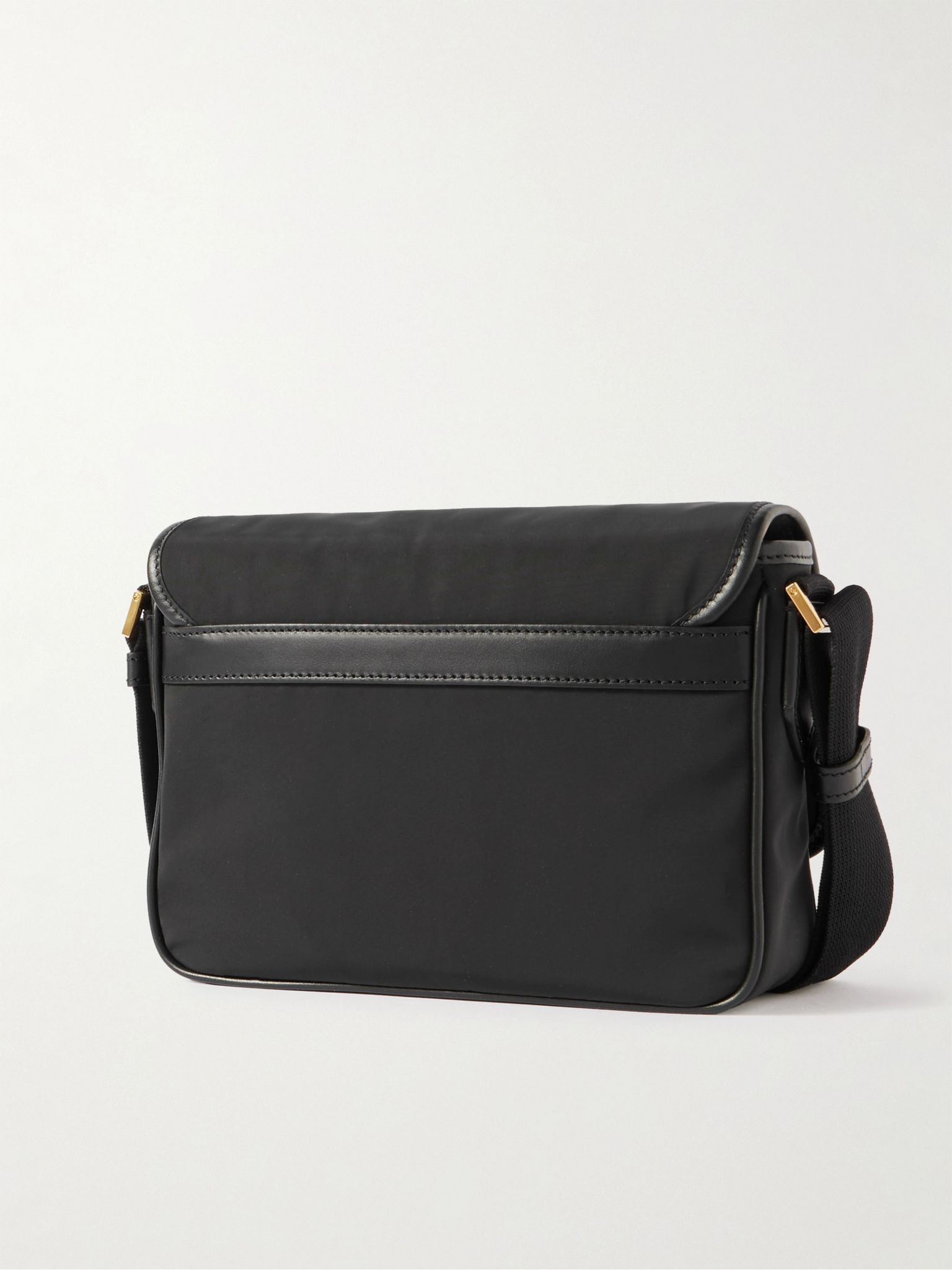 Leather-Trimmed Recycled-Nylon Messenger Bag Black - 3