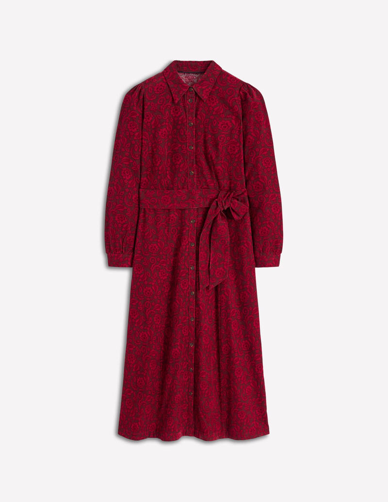 Clara Cord Midi Dress-Red Liquorice, Ornate Flora 1