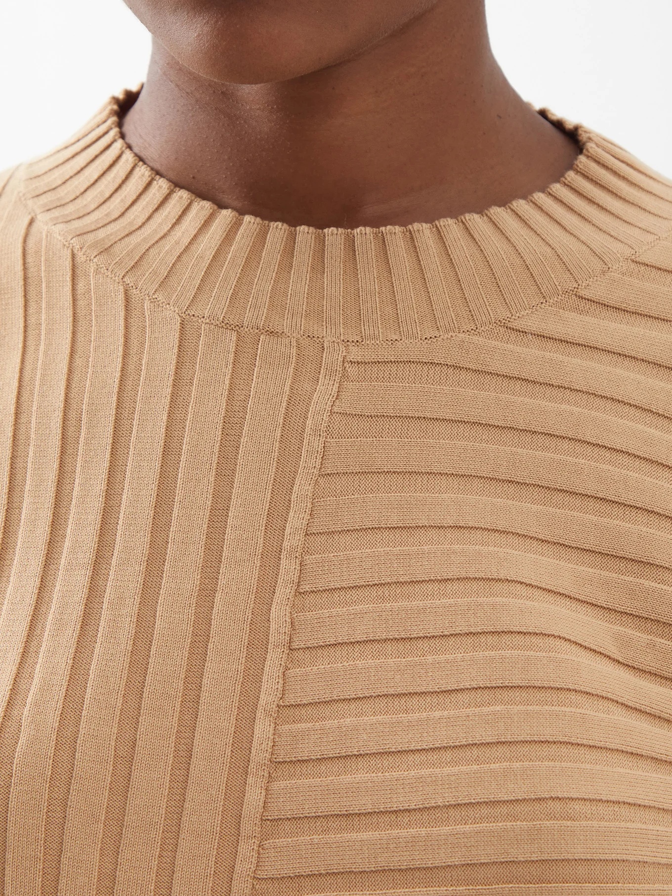 Asymmetric ribbed-knit cotton sweater - 4