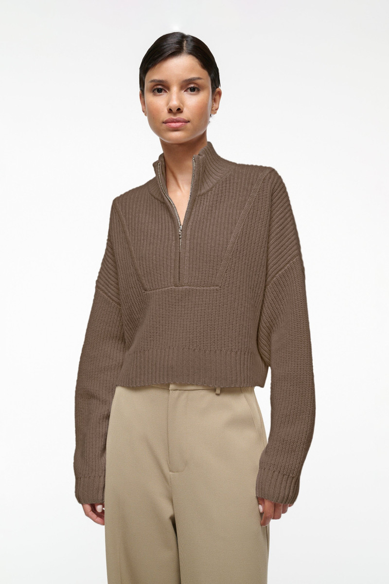 STAUD STAUD CASHMERE CROPPED HAMPTON SWEATER TRUFFLE outlook