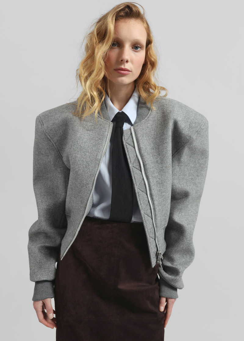 Glane Padded Wool Bomber Jacket - Grey Melange 4