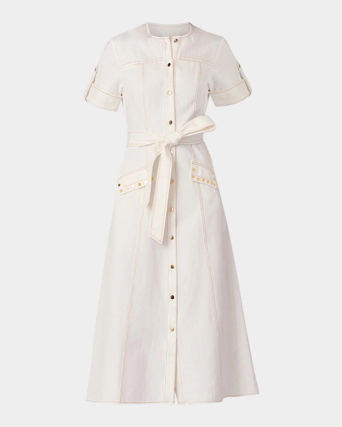 Bethany Belted Cotton Denim Midi Dress - 1