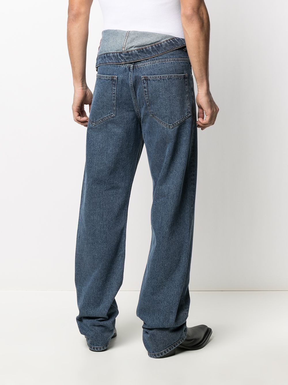 asymmetric foldover bootcut jeans - 4