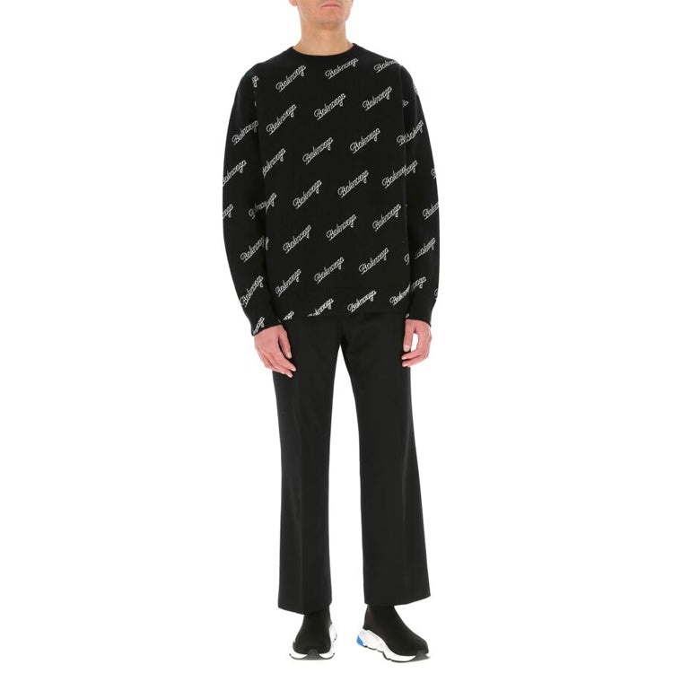 Balenciaga All Over Script Logo Knit Sweater 'Black' 646493T41121070 - 3