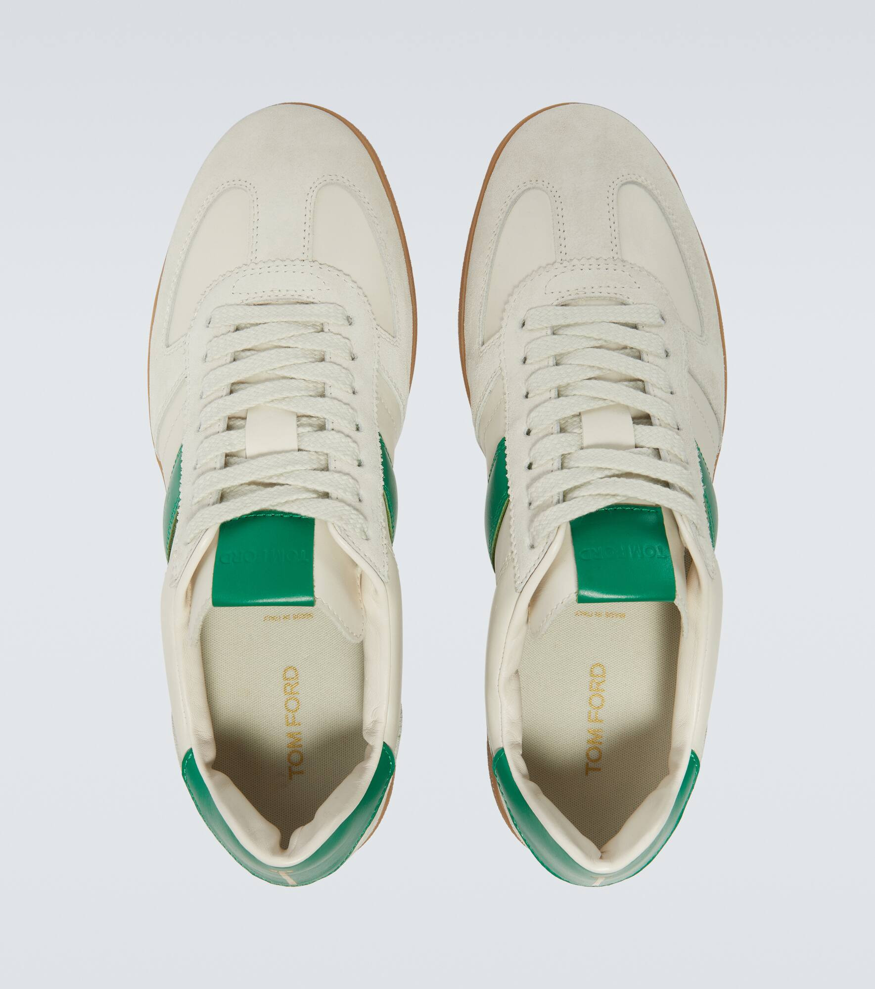 Suede-trimmed leather sneakers - 4
