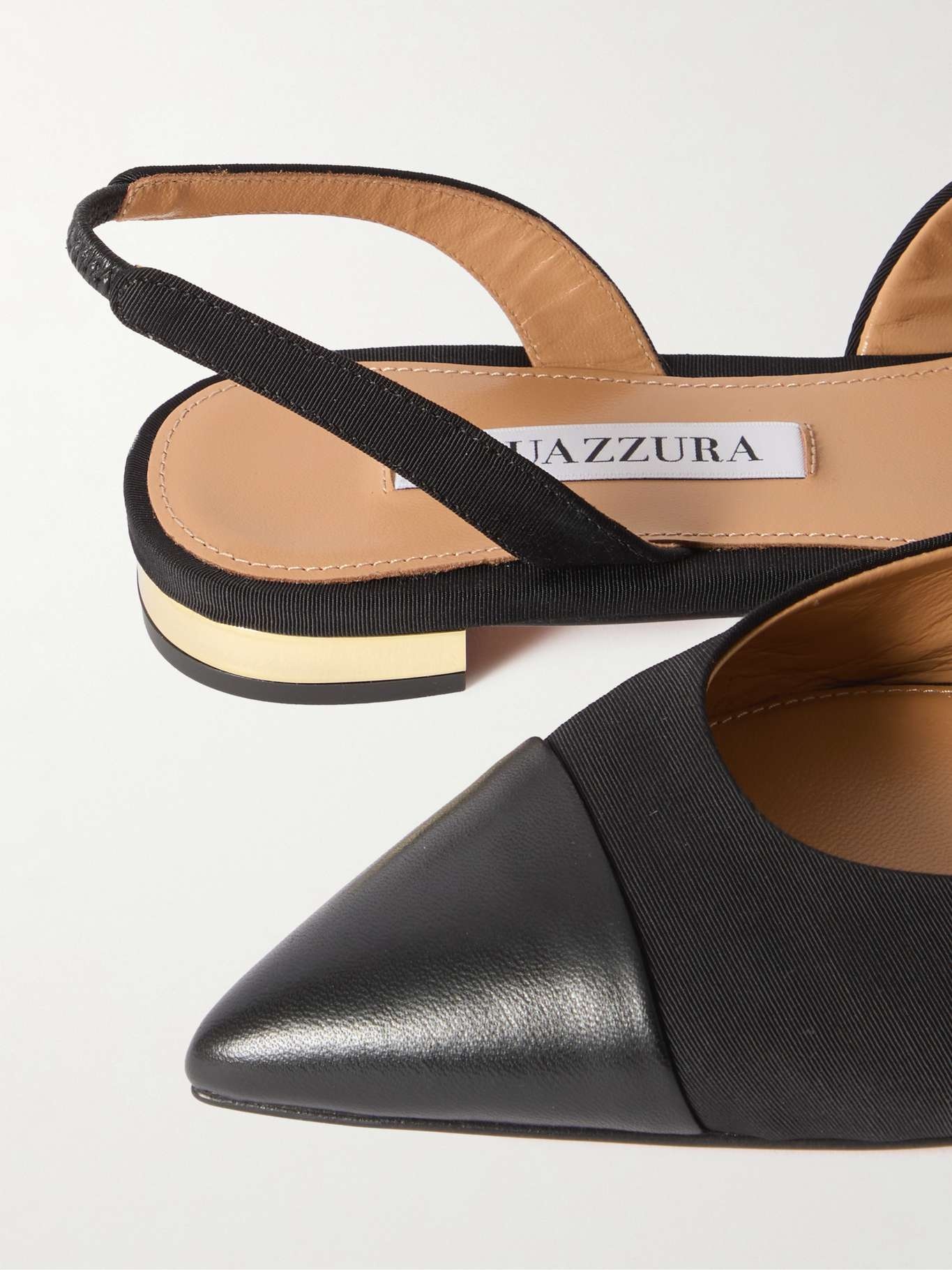 Milanese leather-trimmed grosgrain slingback flats - 4