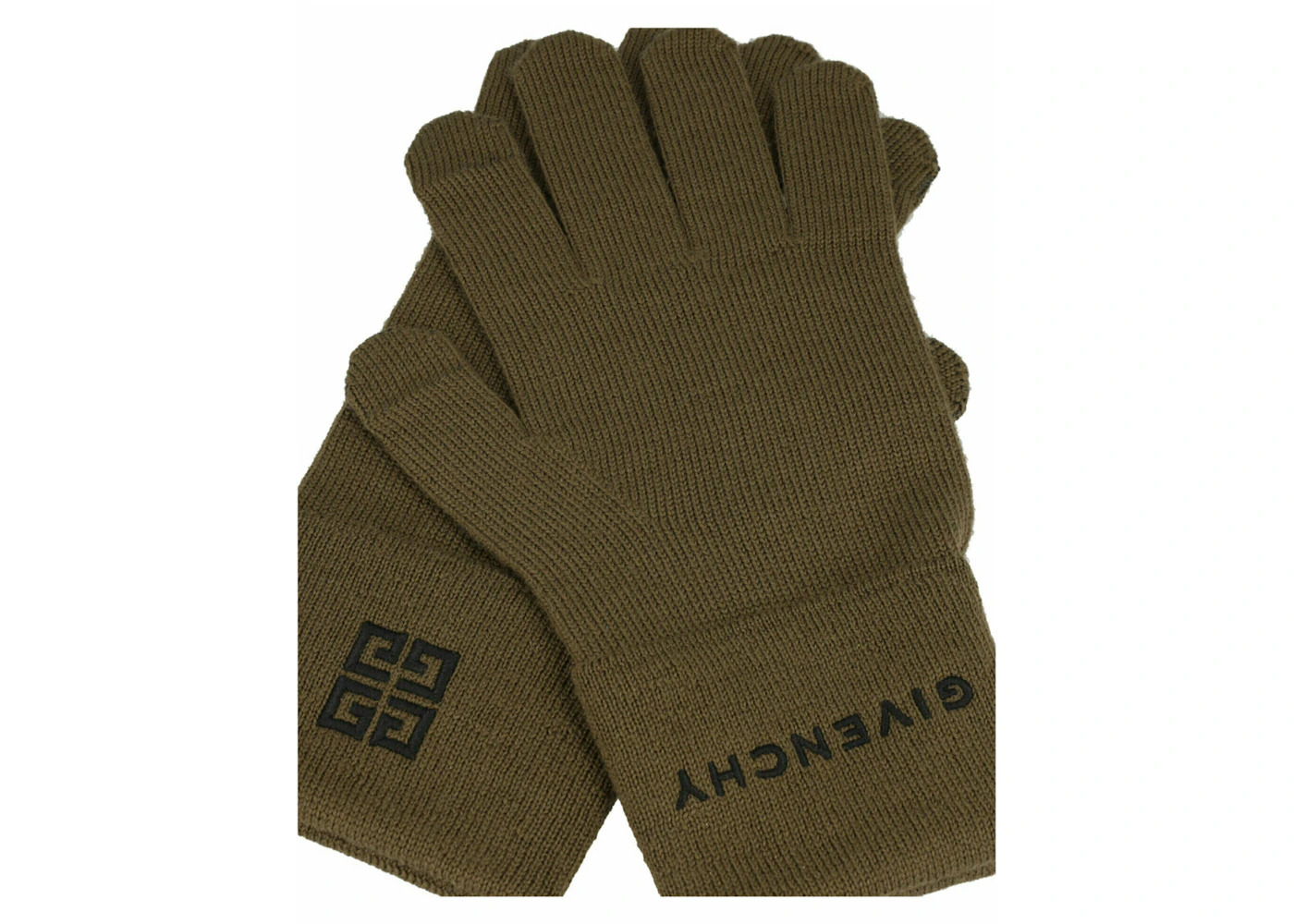 Givenchy Embroidered Logo Gloves Black/Khaki - 6