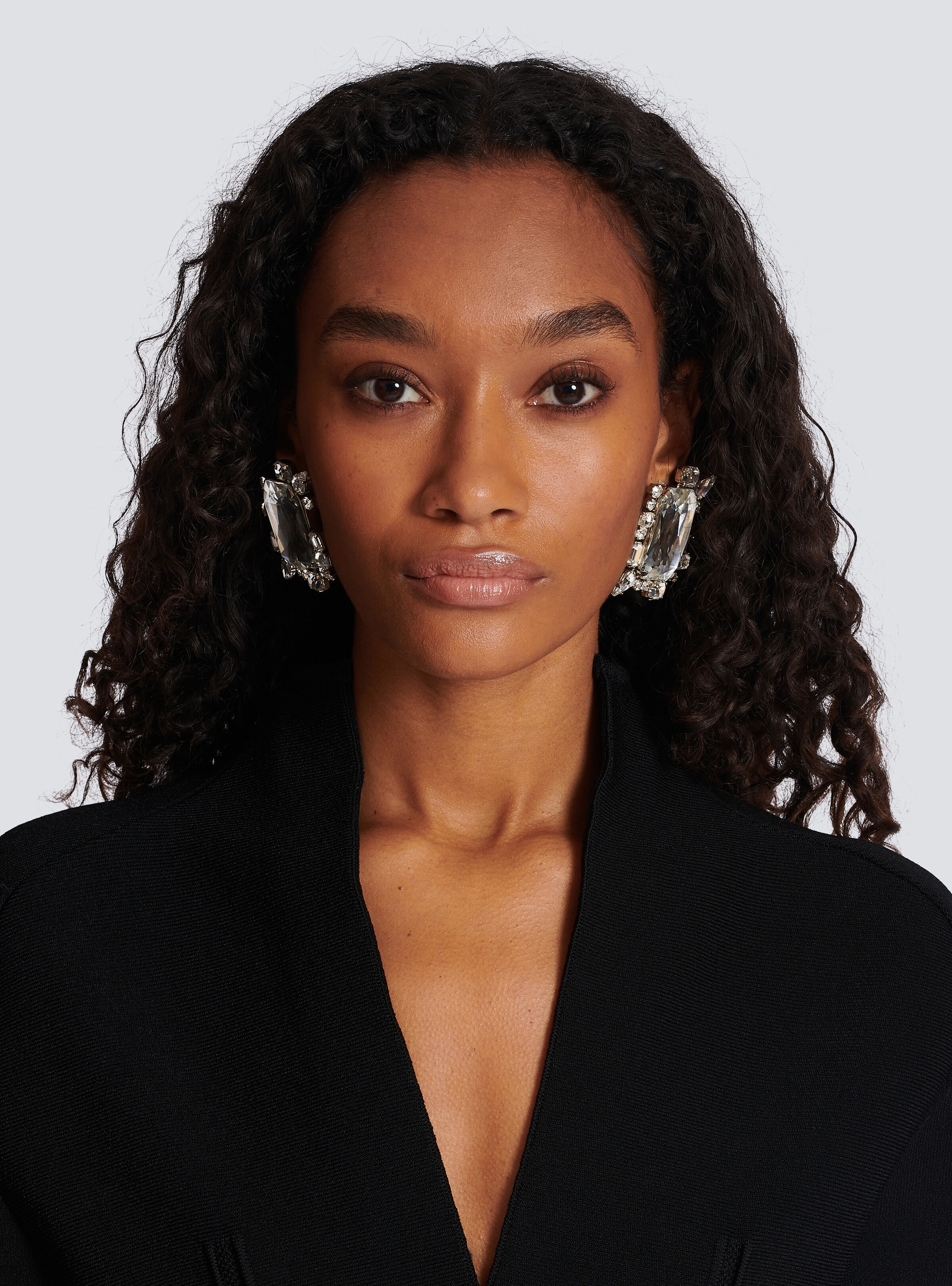 Large paved crystal earrings - 2