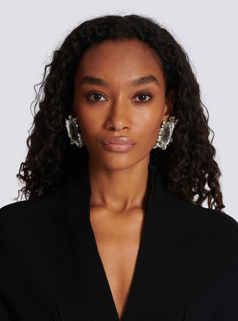Balmain Large paved crystal earrings outlook