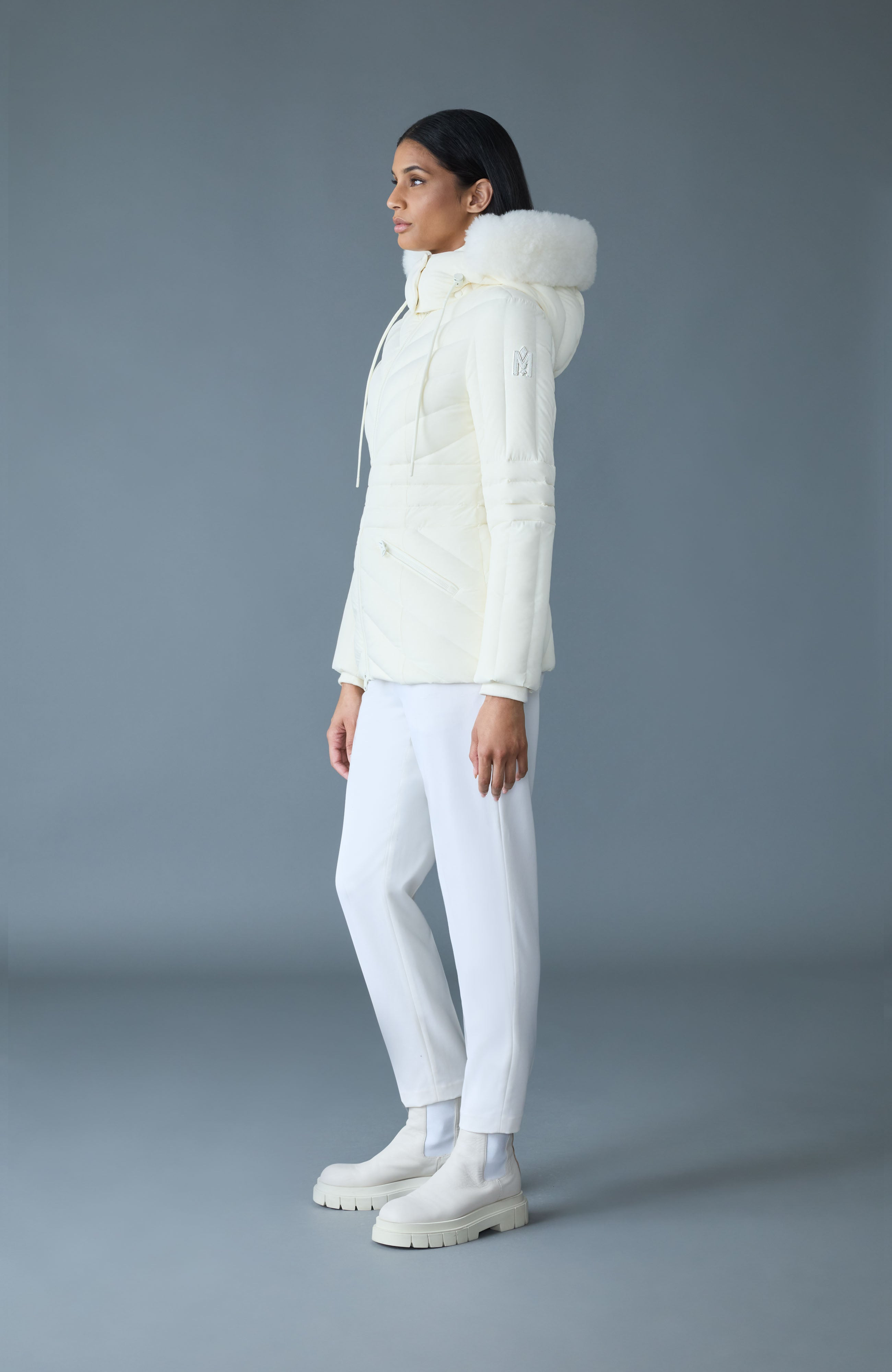 NADIA-SHZ Hooded Down Jacket With Shearling Trim - 3