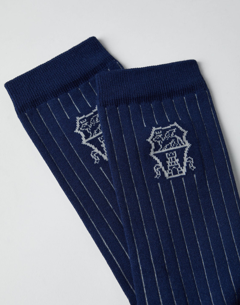Brunello Cucinelli Cotton chalk stripe effect socks with logo outlook