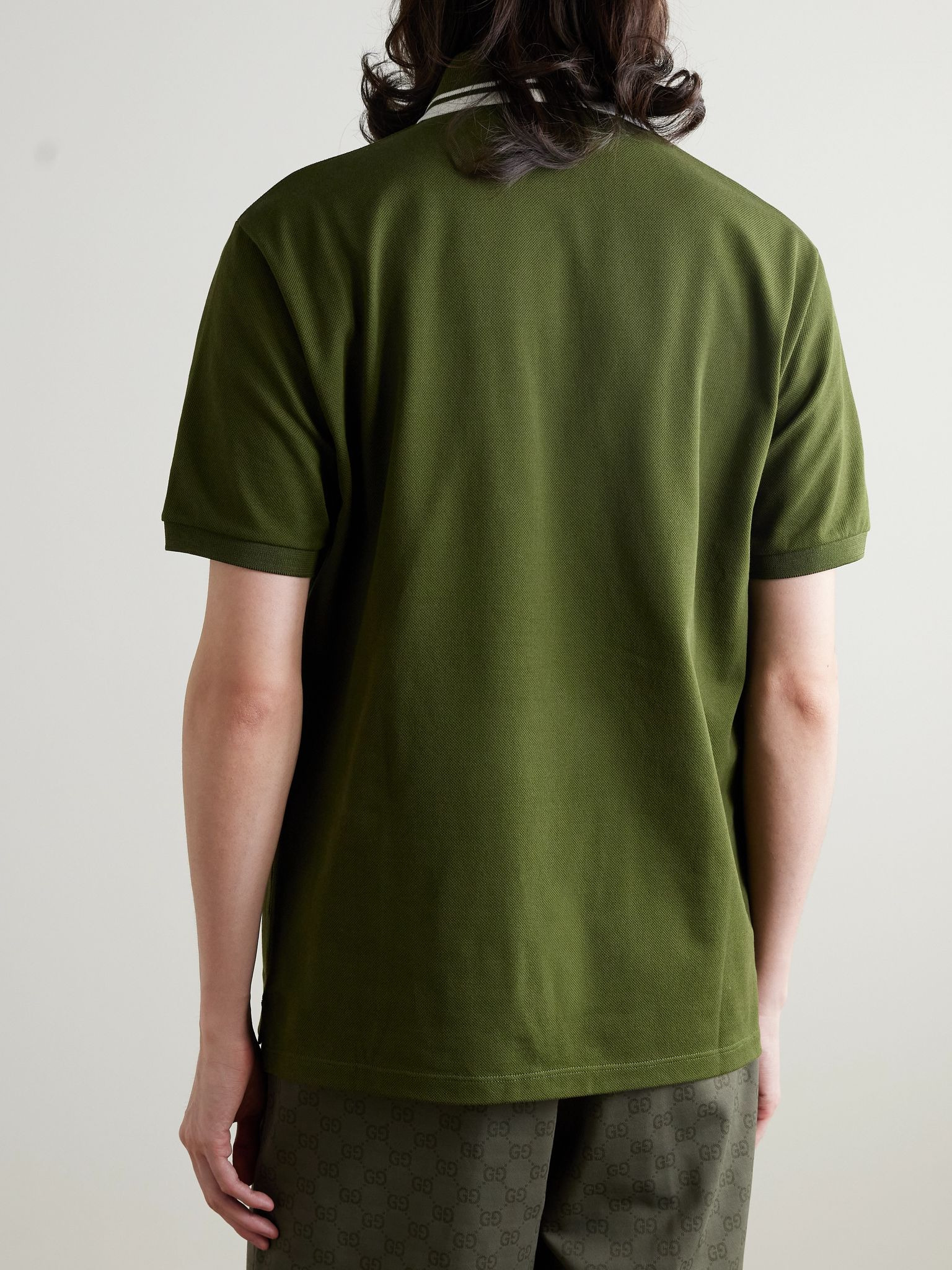 Lido Logo-Embroidered Stretch-Cotton Piqué Polo Shirt Forest green - 3