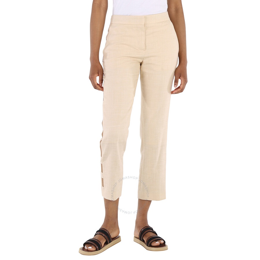 Burberry Addison Wool Silk Linen Stripe Detail Tailored Trousers - 3