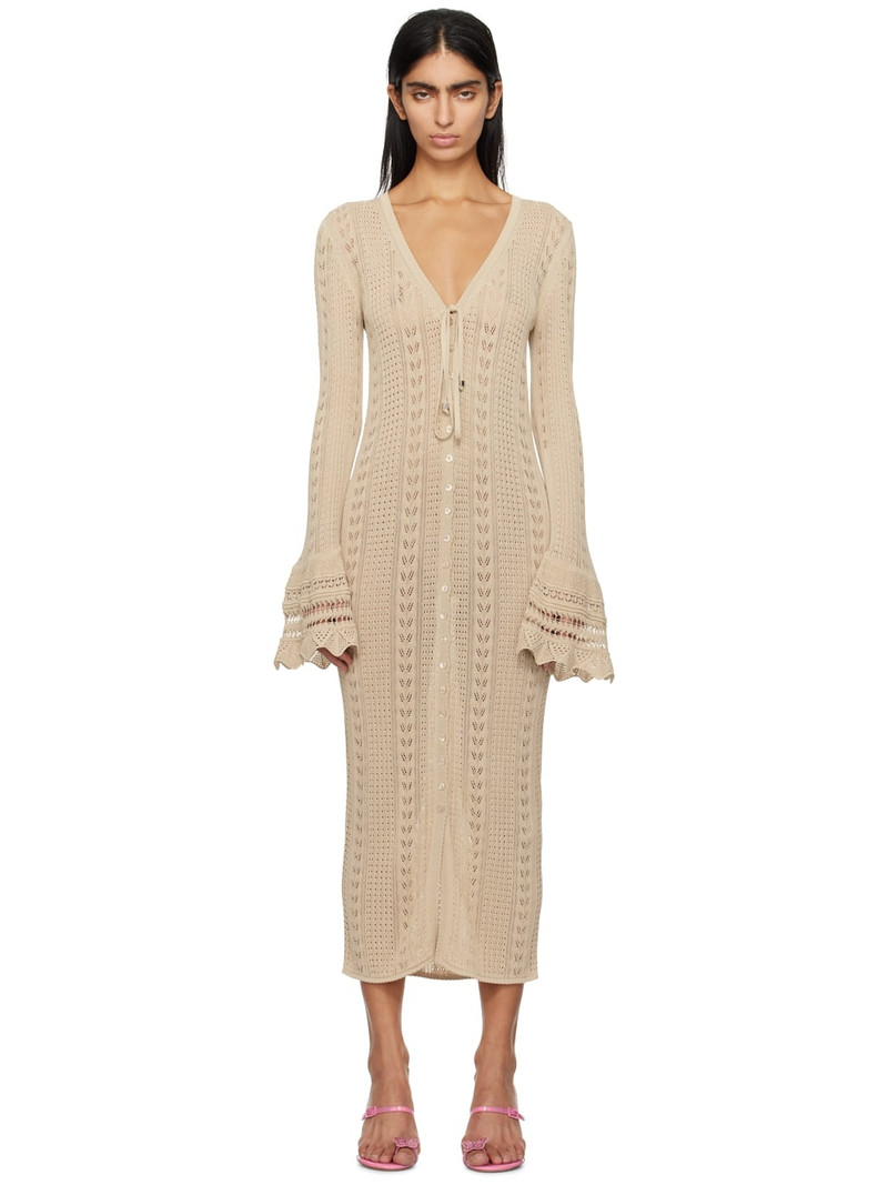 pointelle-knit V-neck midi dress - 1