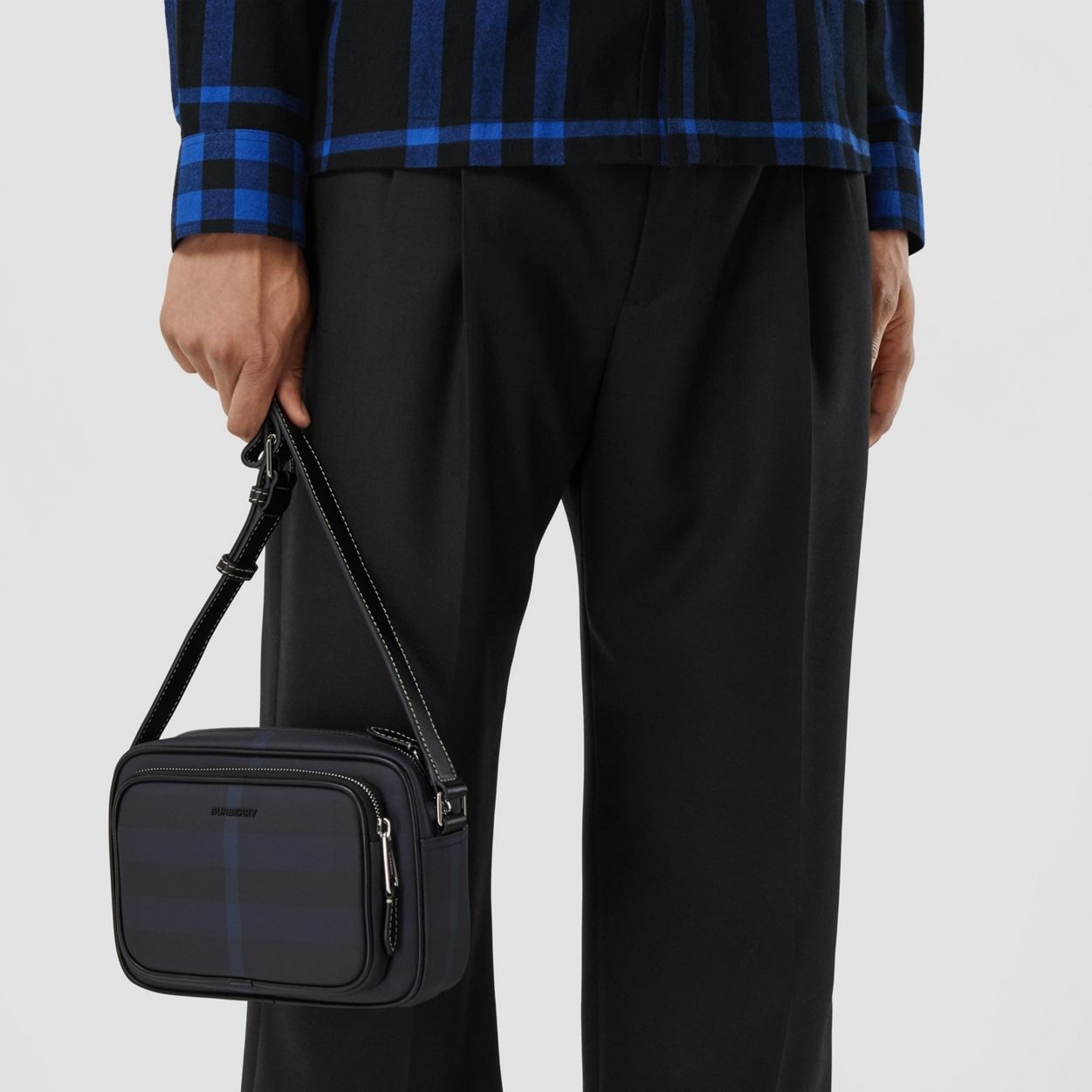 Exaggerated Check and Leather Crossbody Bag - 9