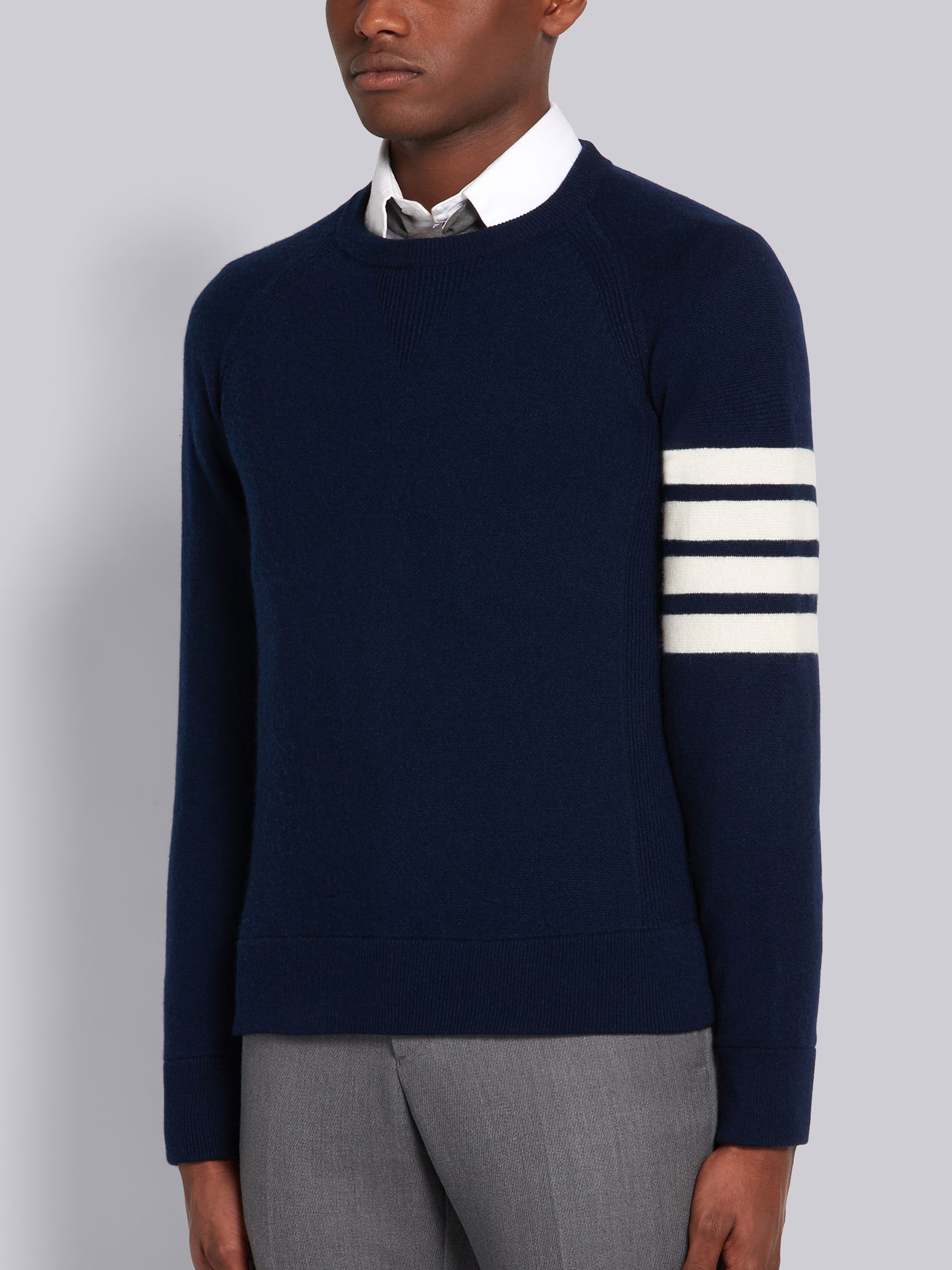 Navy French Terry Cashmere 4-Bar Crewneck Pullover - 2