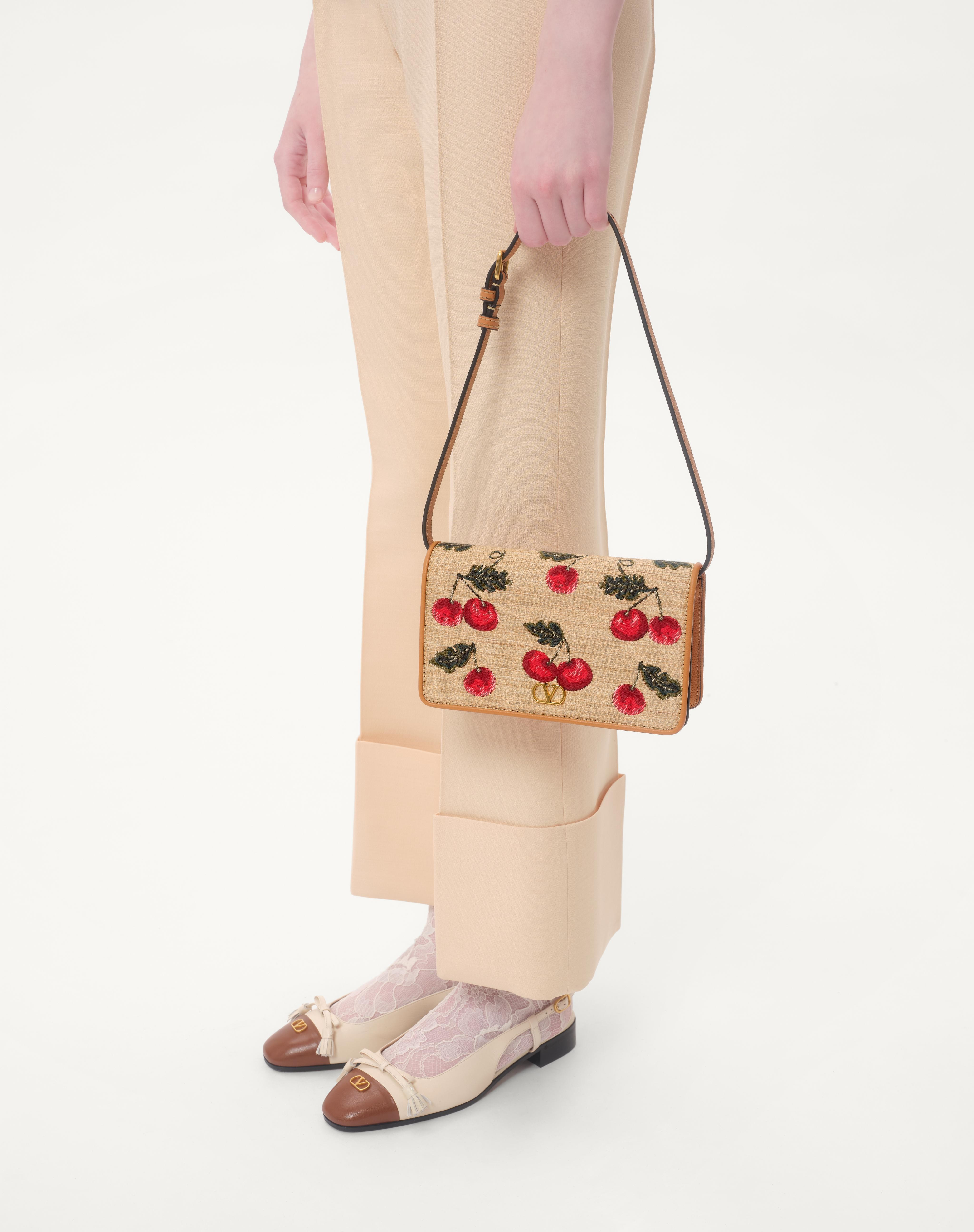 VLOGO SIGNATURE MINI SHOULDER BAG IN JACQUARD RAFFIA WITH CHERRYFIC PATTERN - 7